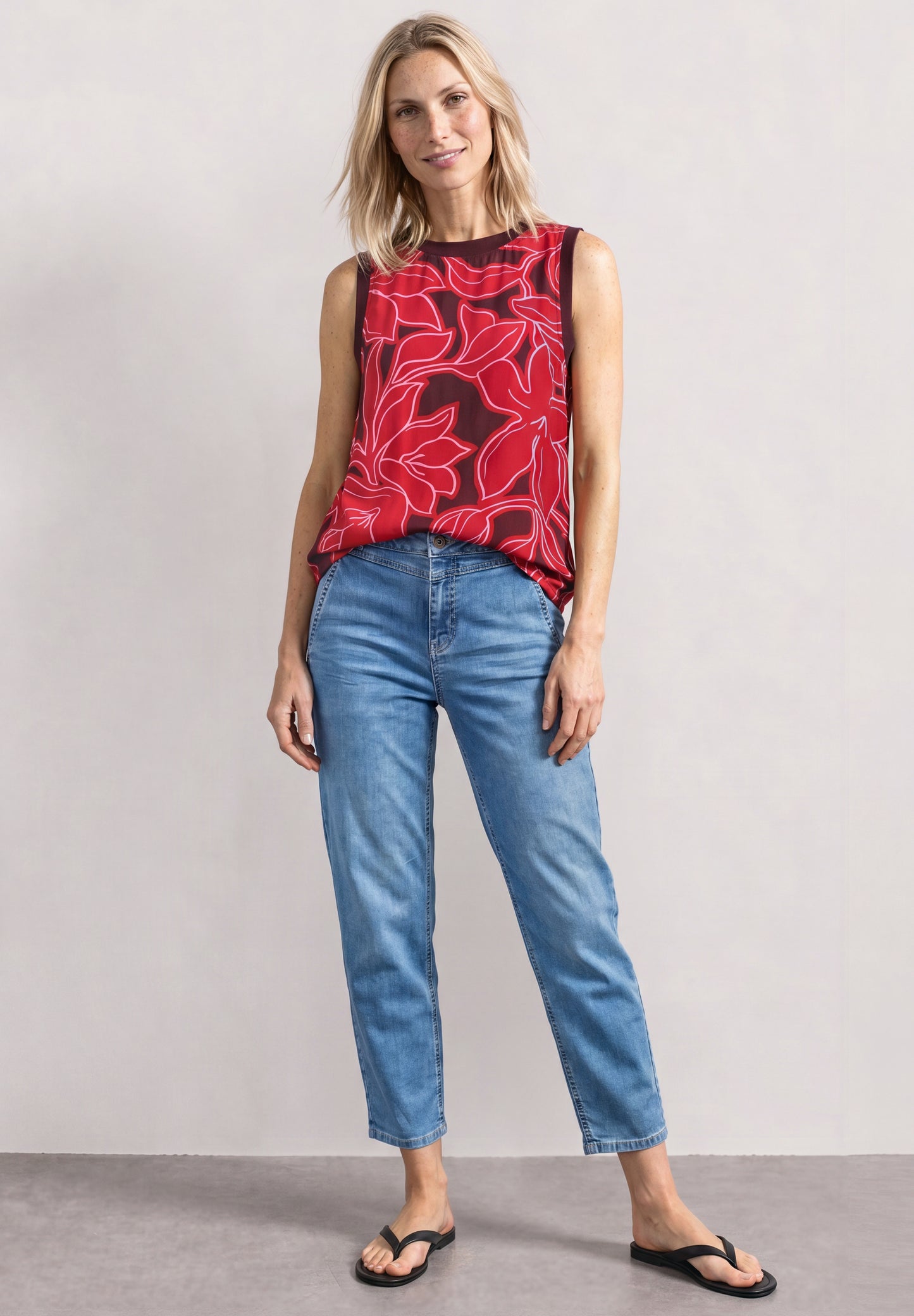 Street One - Blusentop mit Rundhals und Tape-Detail - Farbe: salsa red
