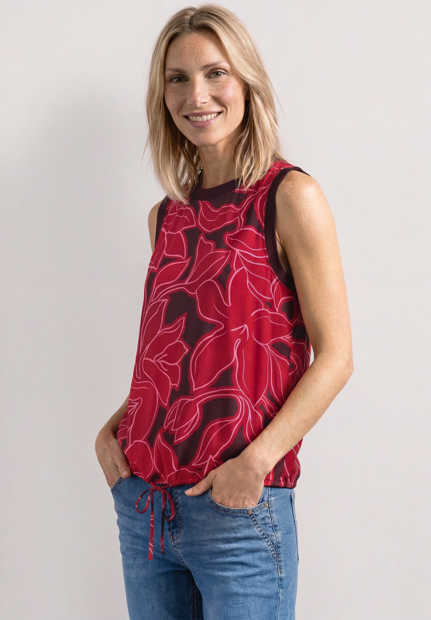 Street One - Blusentop mit Rundhals und Tape-Detail - Farbe: salsa red