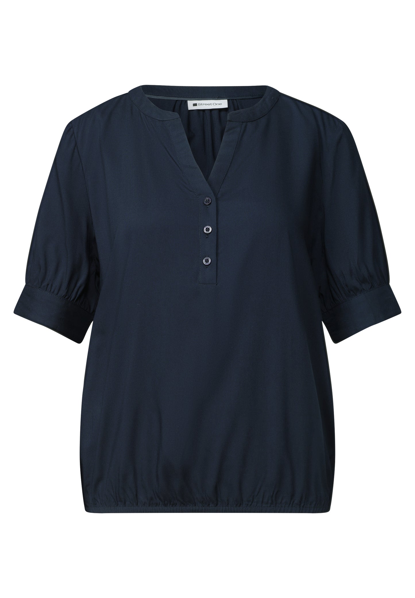 Street One - Kurzarm Bluse mit Split Neck und Elastiksaum - Farbe: darkest blue