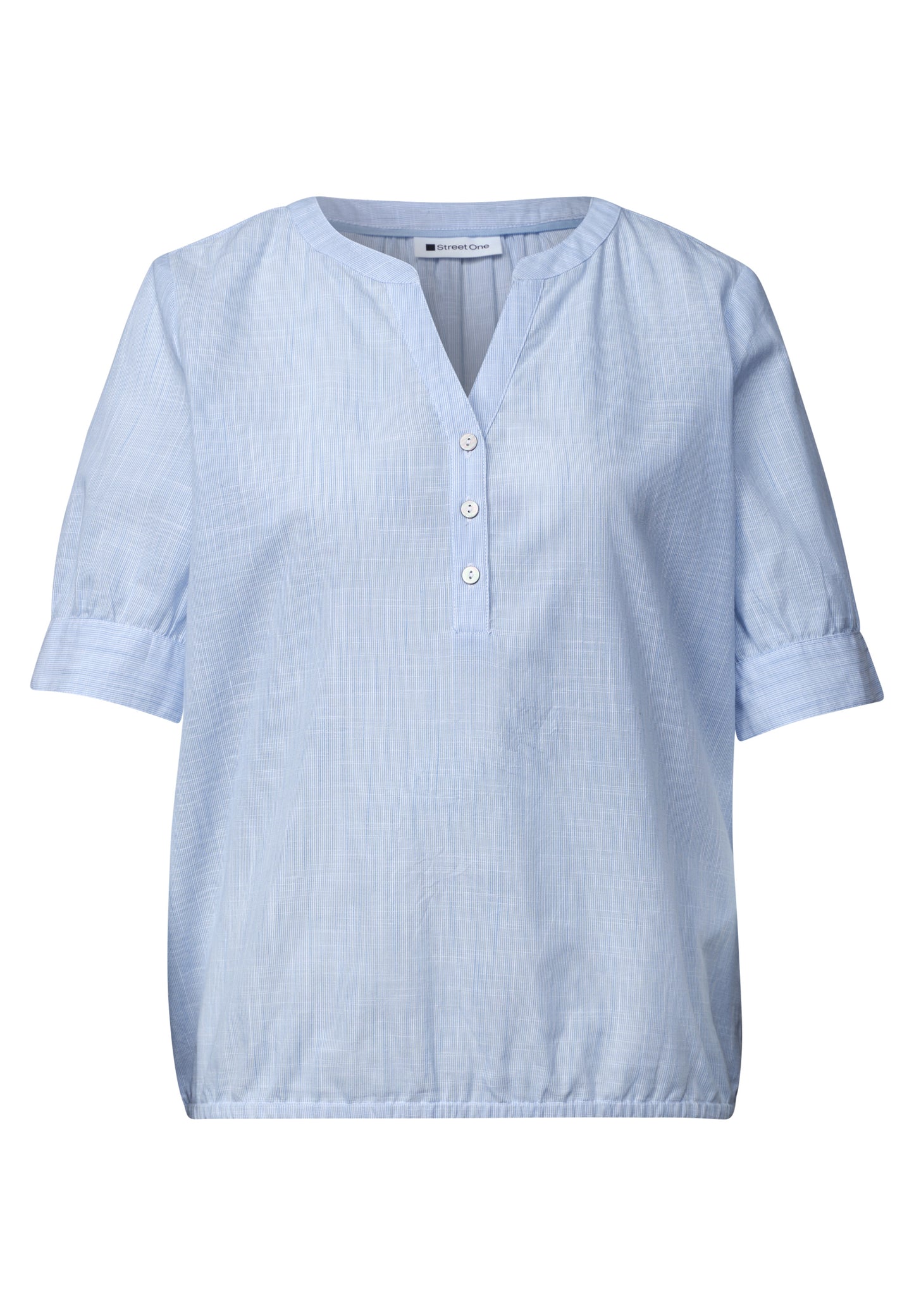 Street One - Chambray Bluse mit Split Neck und Elastiksaum - Farbe: original blue