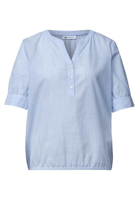 Street One - Chambray Bluse mit Split Neck und Elastiksaum - Farbe: original blue