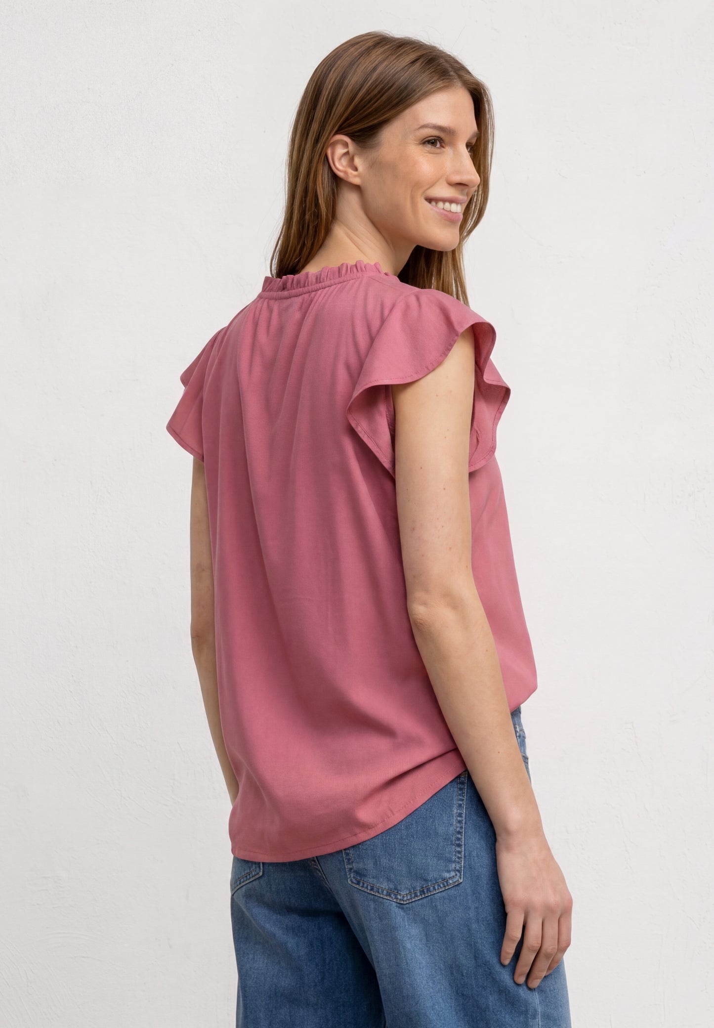 Street One - Blusenshirt mit Split Neck und Volant-Ãrmeln - Farbe: blush berry