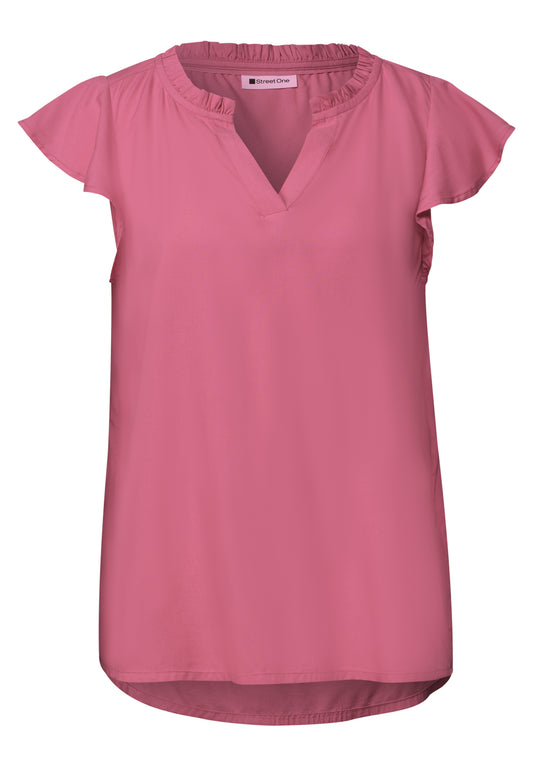 Street One - Blusenshirt mit Split Neck und Volant-Ãrmeln - Farbe: blush berry