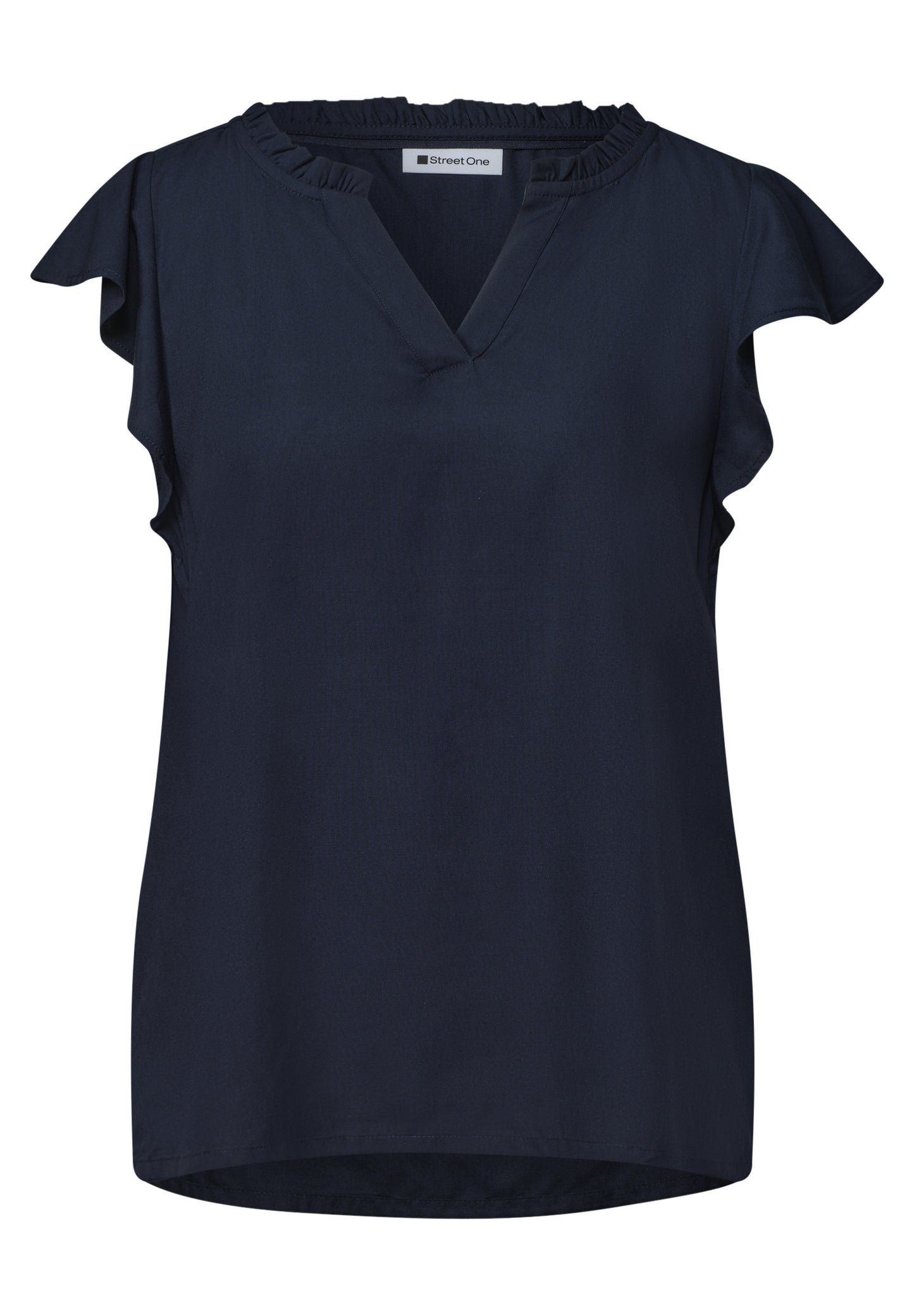 Street One - Blusenshirt mit Split Neck und Volant-Ãrmeln - Farbe: darkest blue