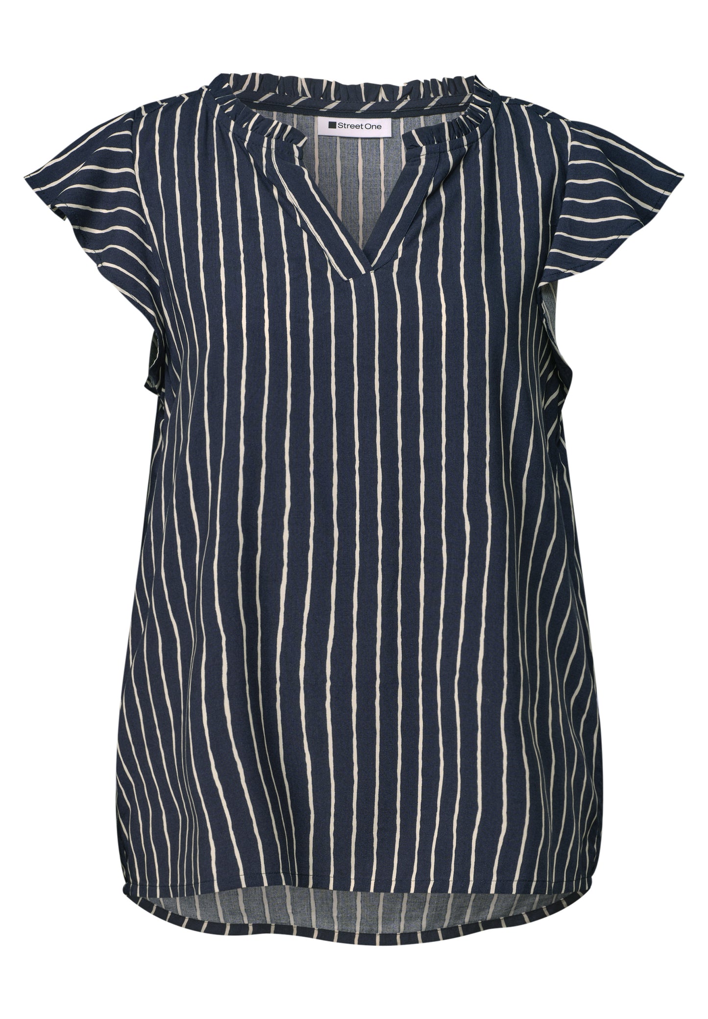 Street One - Blusenshirt mit Split Neck und Volant-Ãrmeln - Farbe: darkest blue