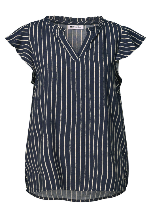 Street One - Blusenshirt mit Split Neck und Volant-Ãrmeln - Farbe: darkest blue