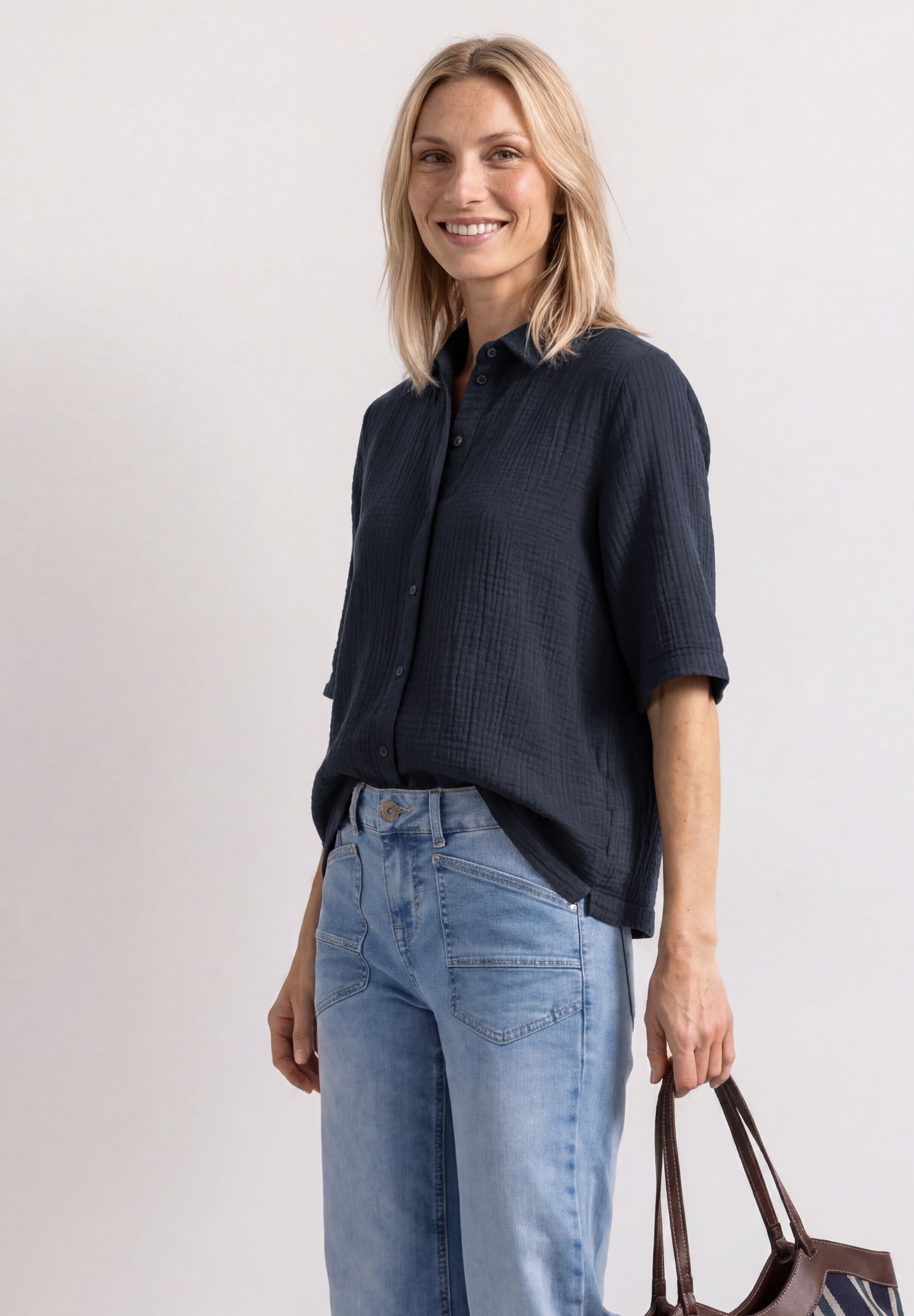 Street One - Musselin Bluse mit Bowling-Kragen - Farbe: darkest blue