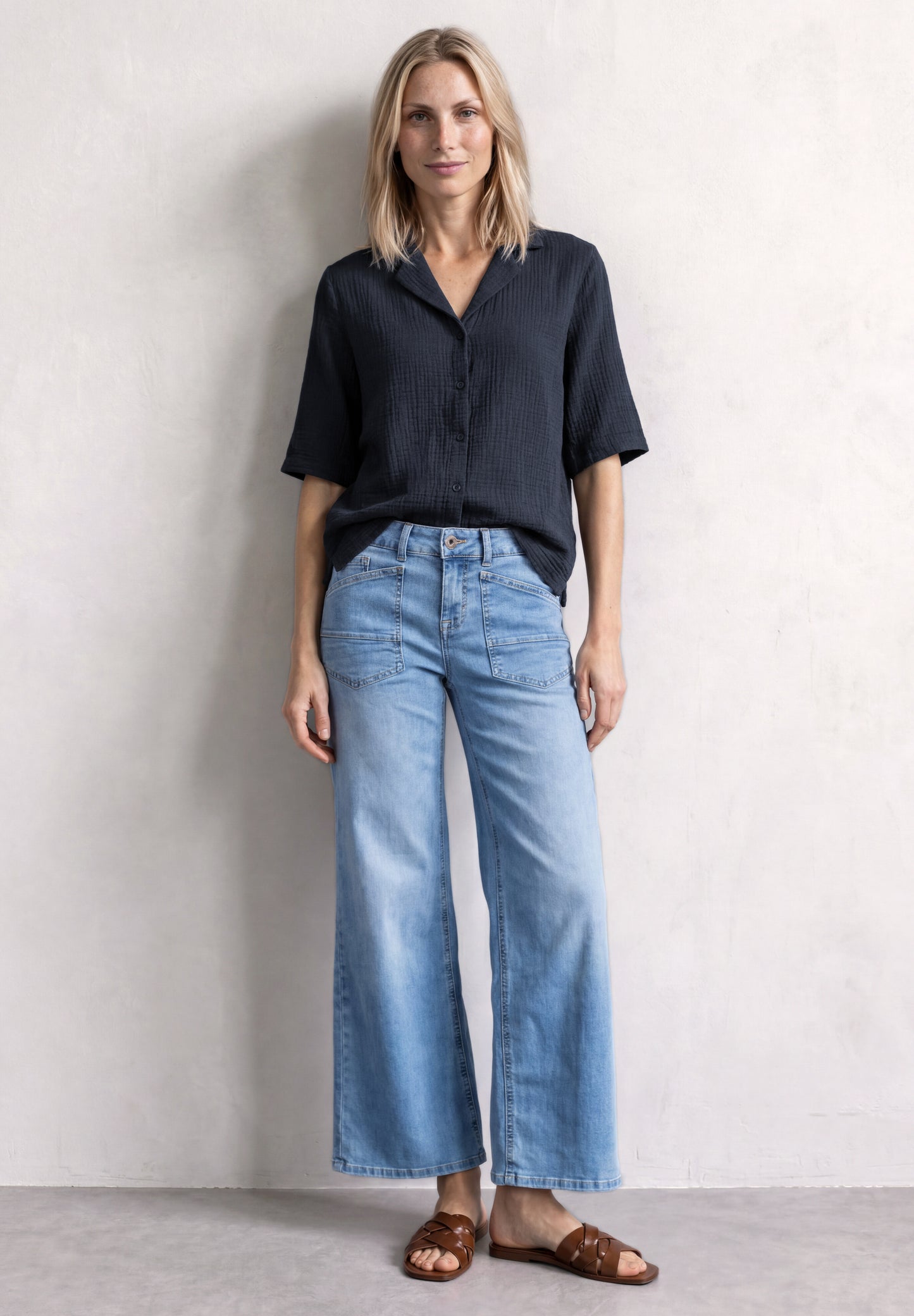 Street One - Musselin Bluse mit Bowling-Kragen - Farbe: darkest blue