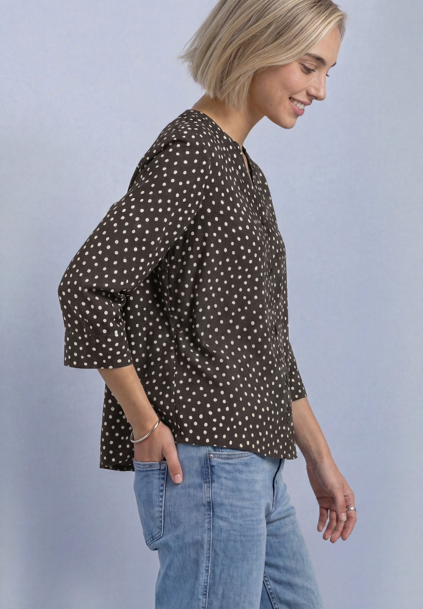 Street One - 3/4-Arm Bluse mit Split Neck und Print - Farbe: black coffee
