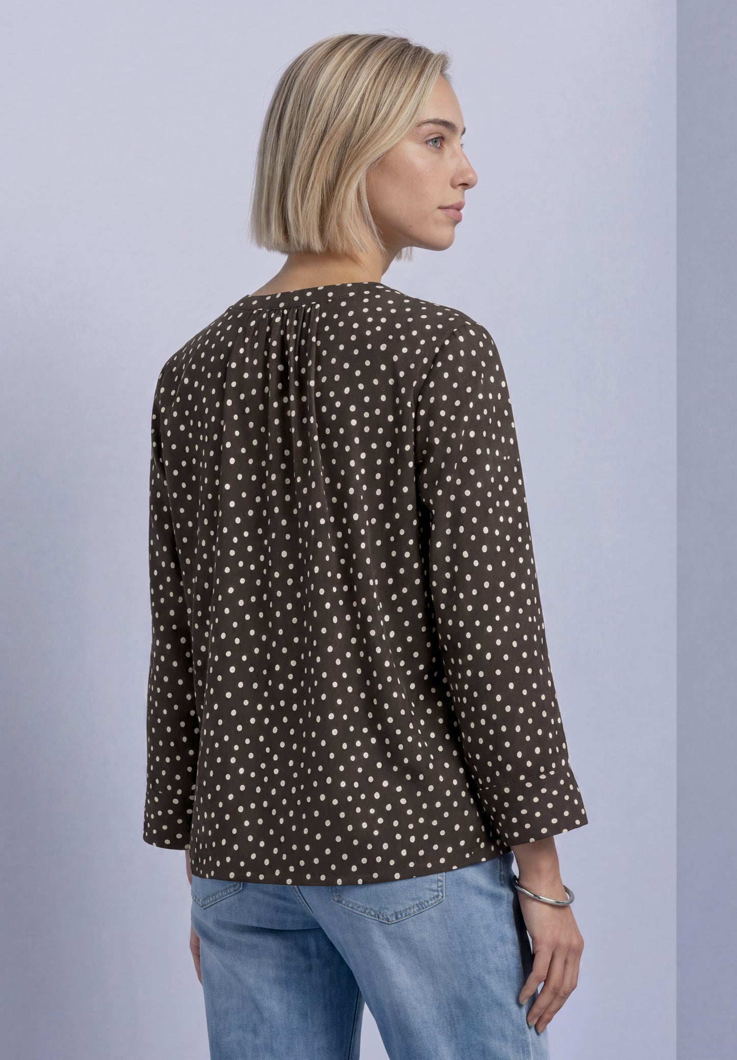 Street One - 3/4-Arm Bluse mit Split Neck und Print - Farbe: black coffee