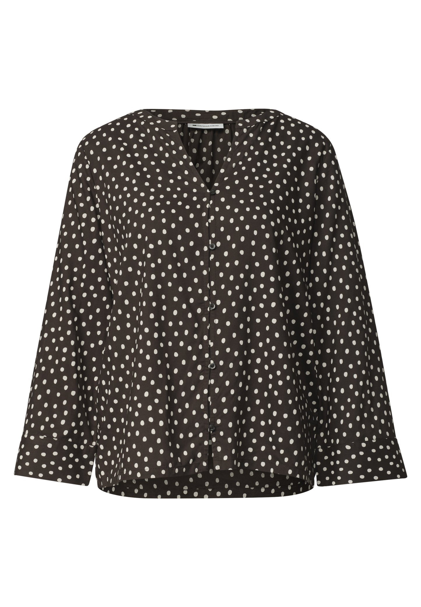 Street One - 3/4-Arm Bluse mit Split Neck und Print - Farbe: black coffee