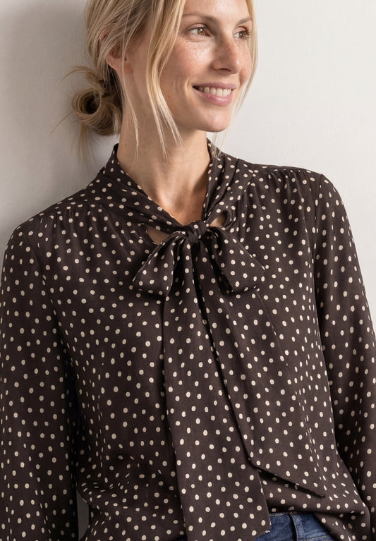 Street One - Langarm Bluse mit Schleifendetail - Farbe: black coffee