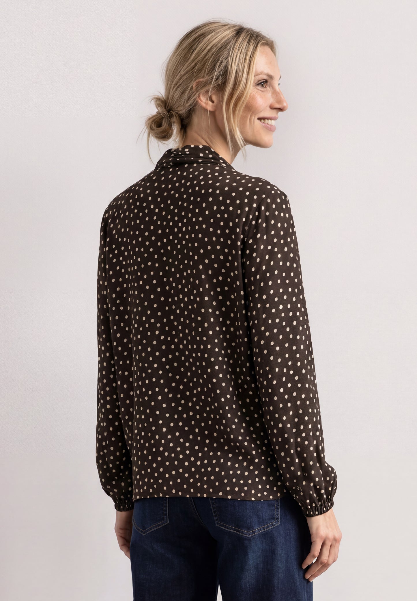 Street One - Langarm Bluse mit Schleifendetail - Farbe: black coffee