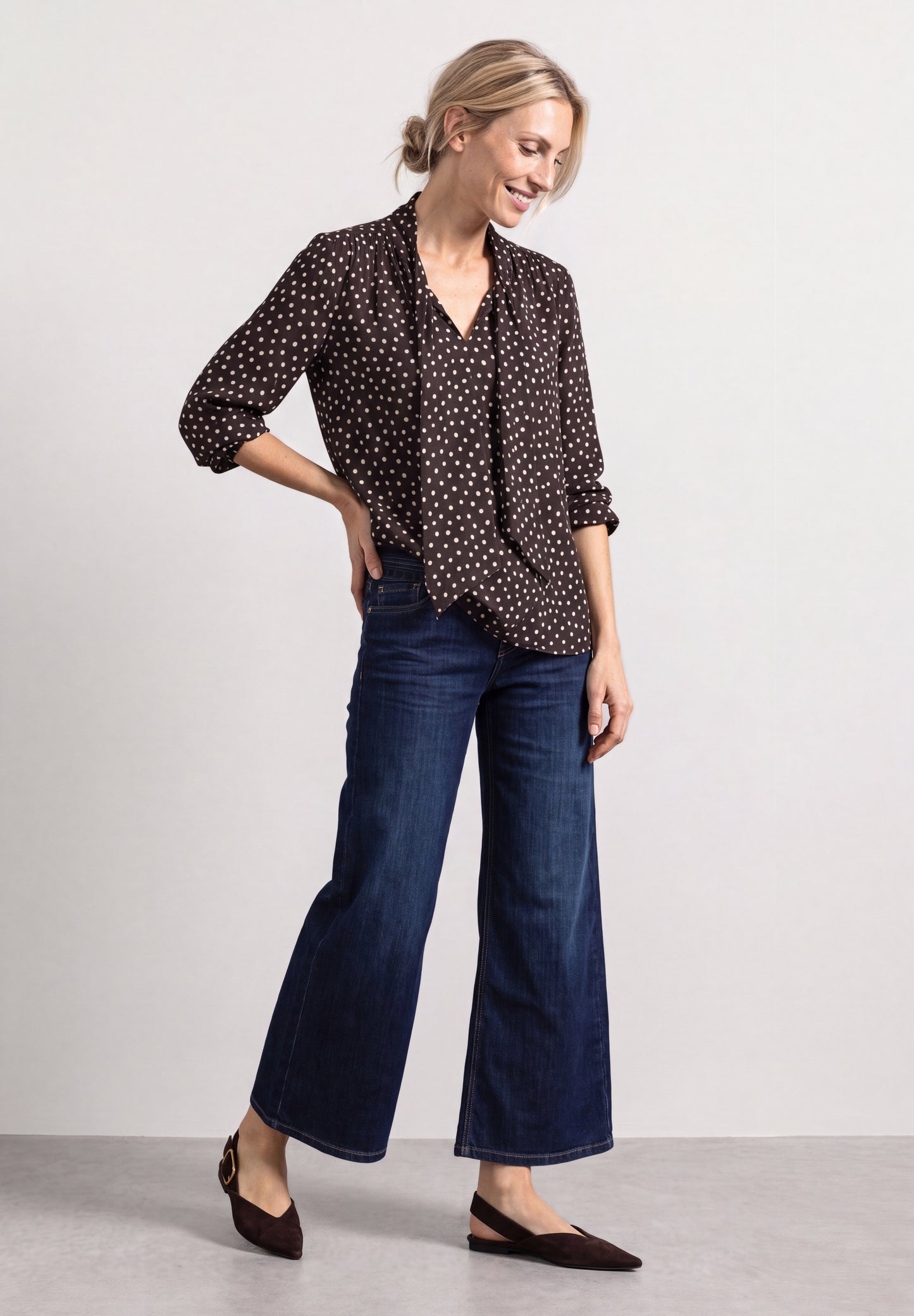 Street One - Langarm Bluse mit Schleifendetail - Farbe: black coffee