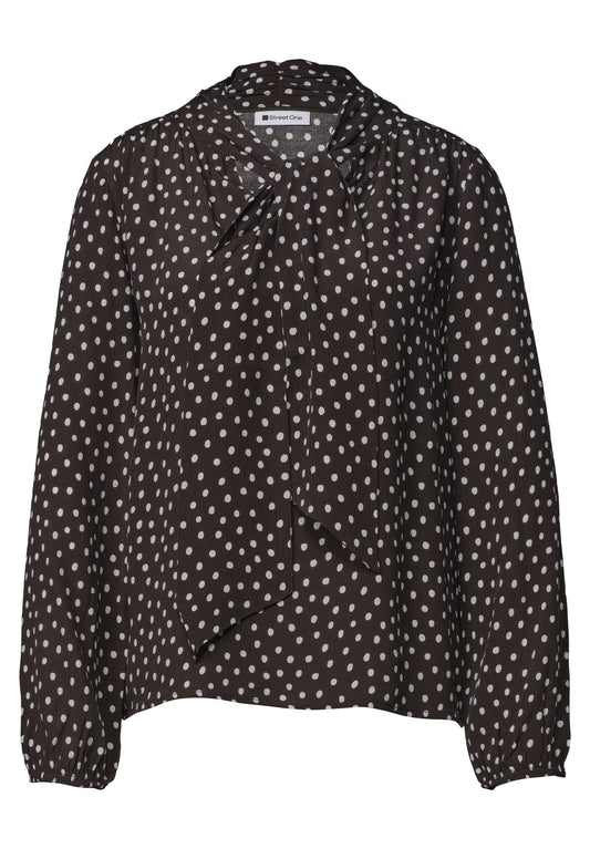 Street One - Langarm Bluse mit Schleifendetail - Farbe: black coffee