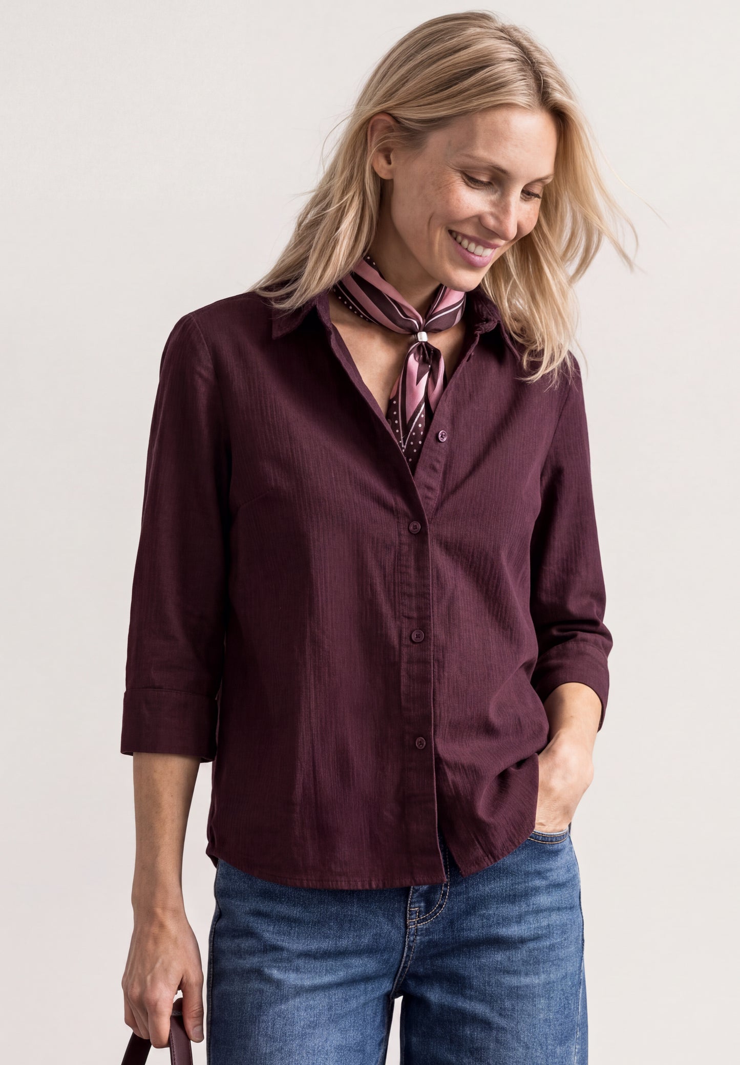 Street One - 3/4 Arm Hemdbluse mit Cordmix - Farbe: rustic rouge