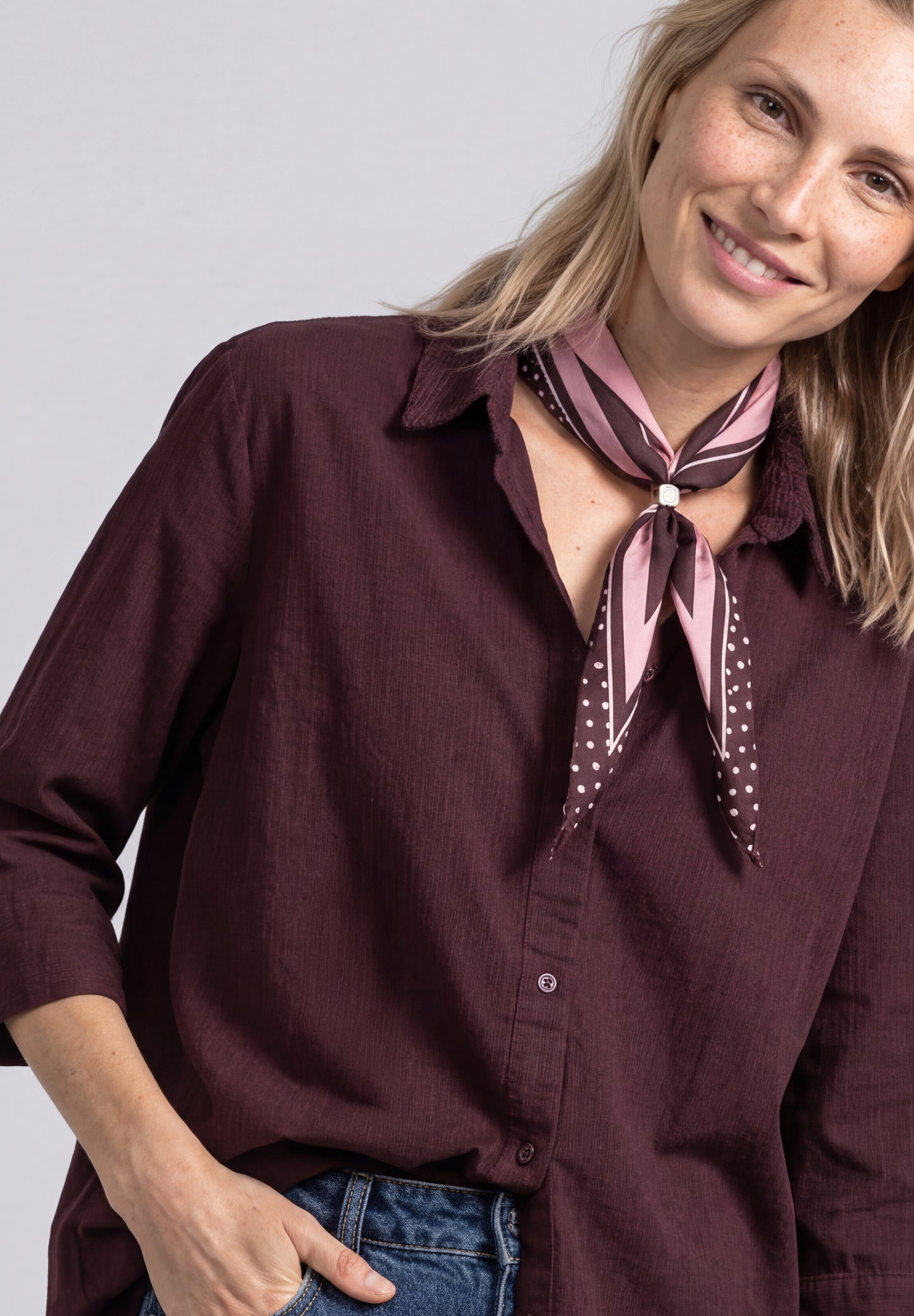 Street One - 3/4 Arm Hemdbluse mit Cordmix - Farbe: rustic rouge