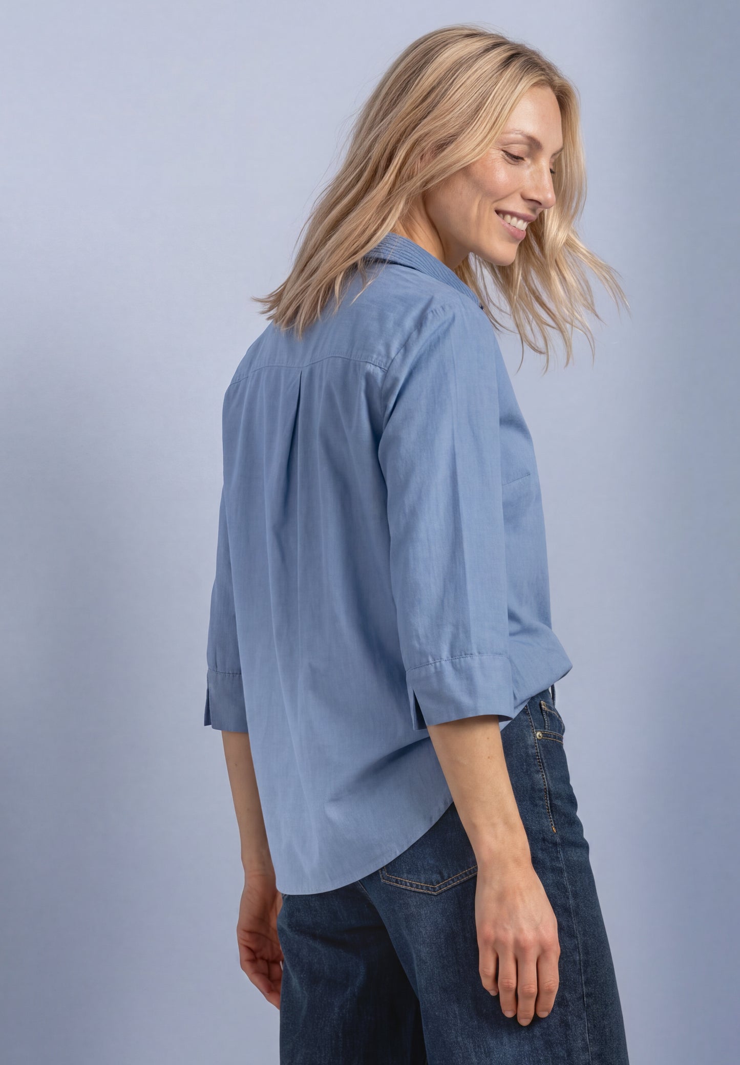 Street One - 3/4 Arm Hemdbluse mit Cordmix - Farbe: northern blue