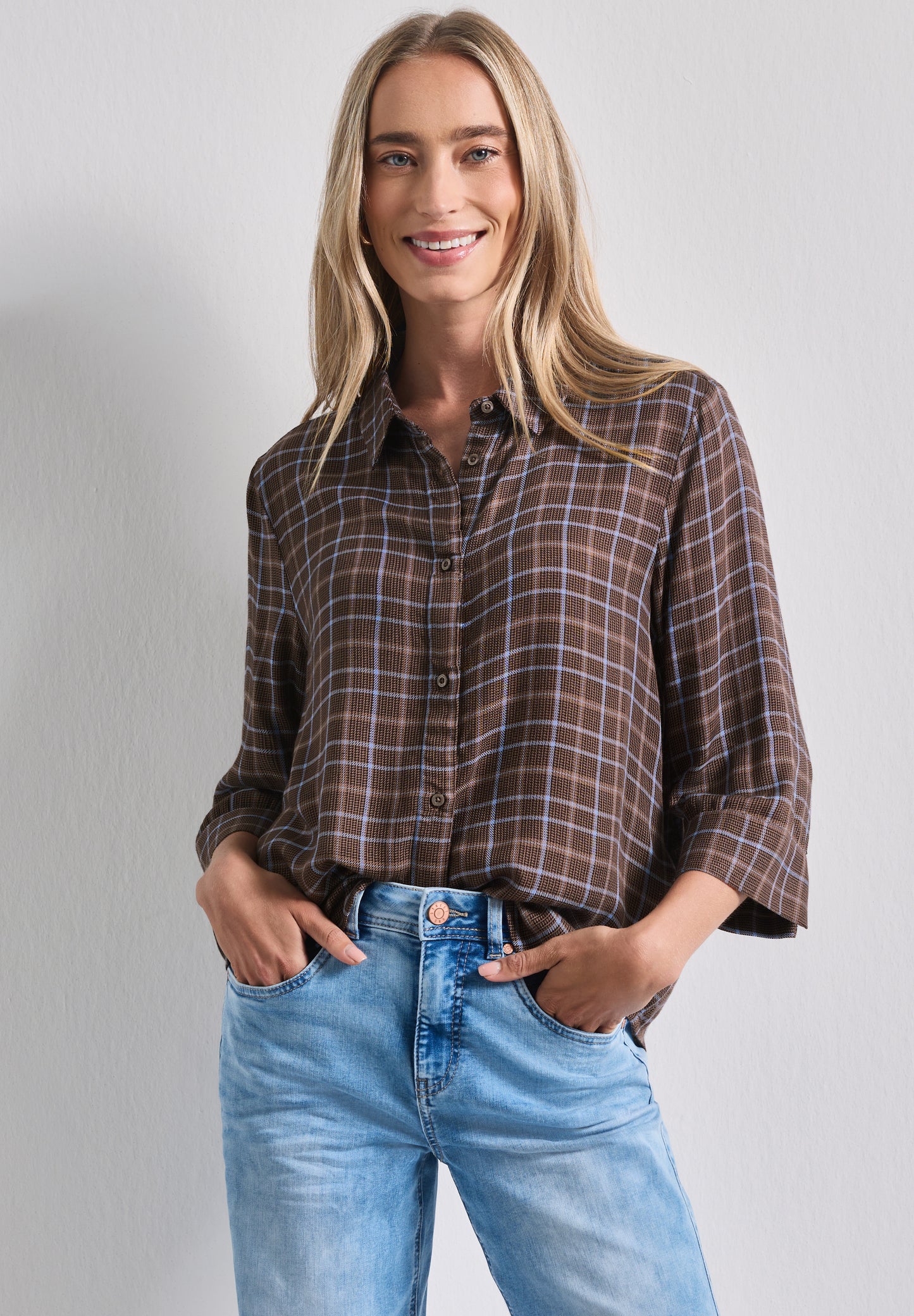 Street One - 3/4-Arm Hemdbluse mit Muster - Farbe: silk brown
