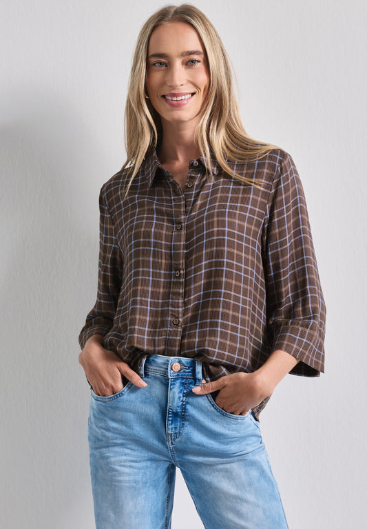 Street One - 3/4-Arm Hemdbluse mit Muster - Farbe: silk brown
