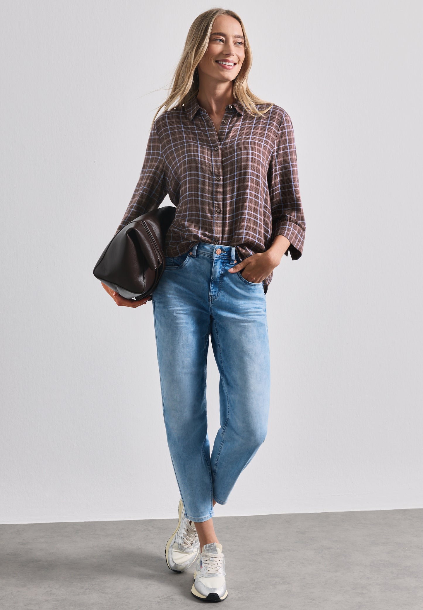 Street One - 3/4-Arm Hemdbluse mit Muster - Farbe: silk brown