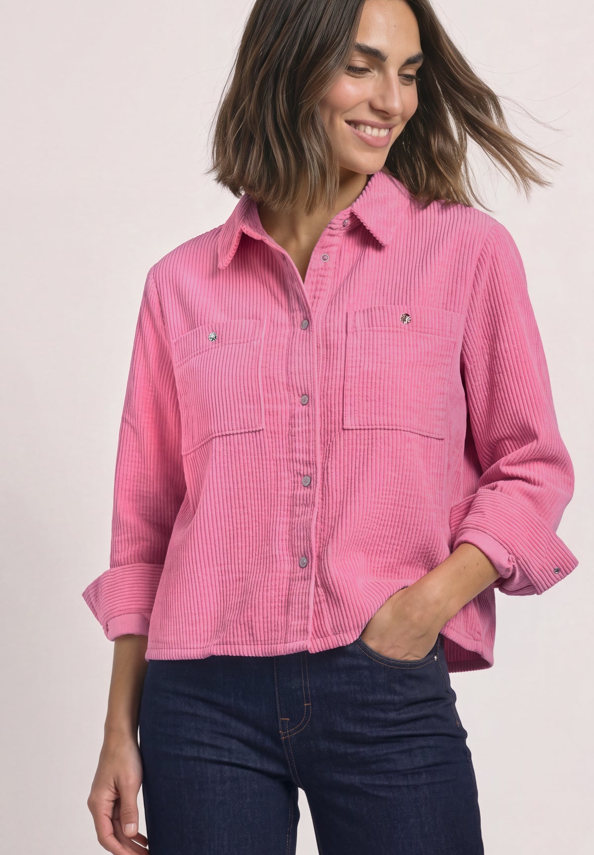 Street One - Cord-Hemdbluse mit Brusttaschen - Farbe: warm blush