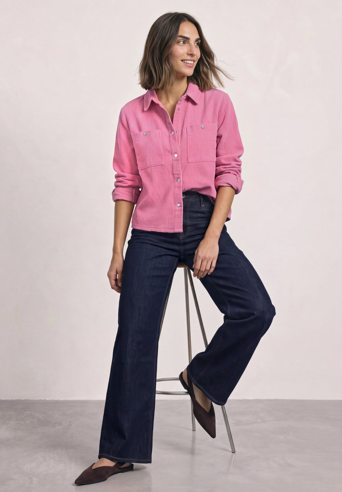 Street One - Cord-Hemdbluse mit Brusttaschen - Farbe: warm blush