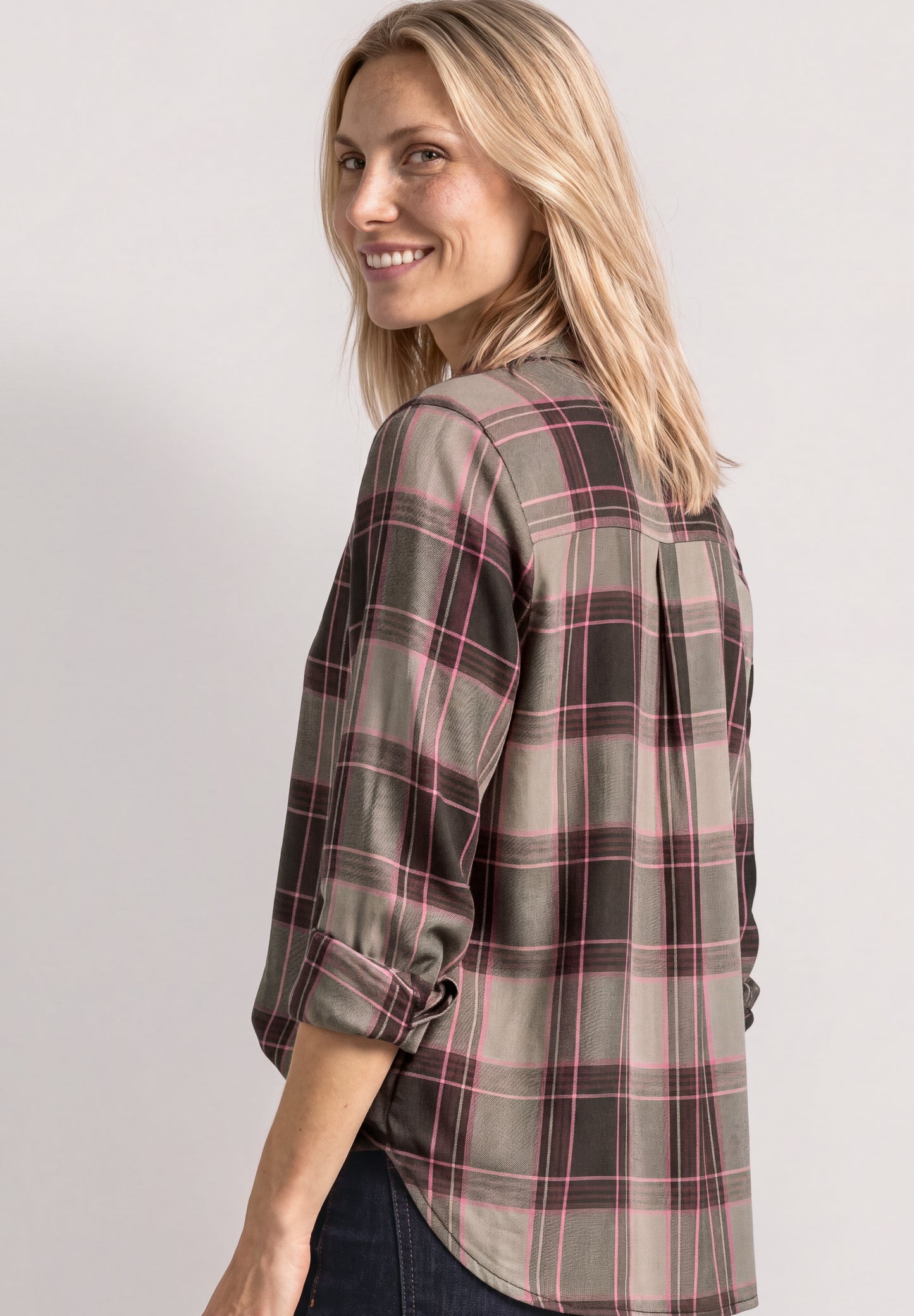 Street One - Langarm Hemdbluse mit Karomuster - Farbe: sanded amber