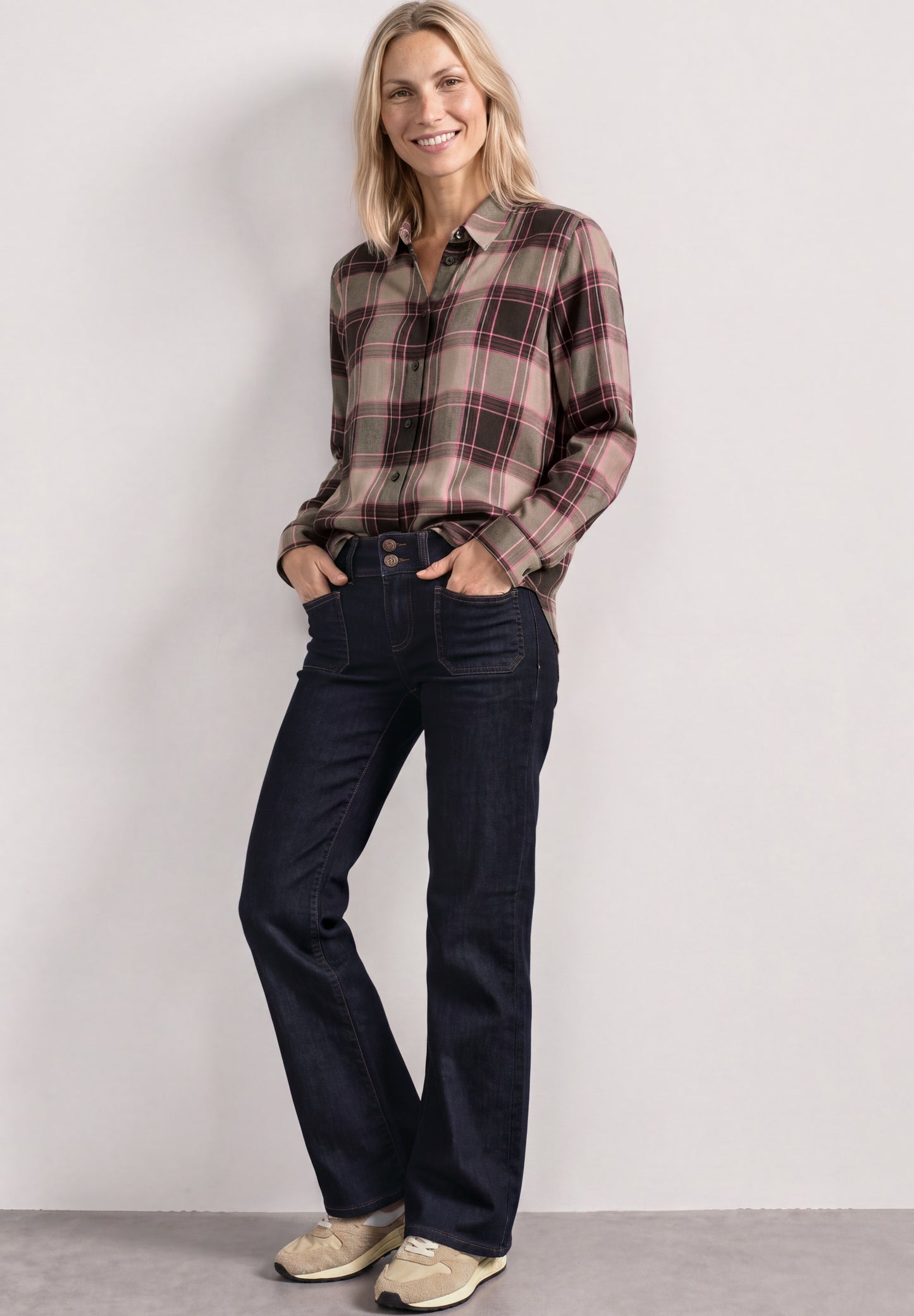 Street One - Langarm Hemdbluse mit Karomuster - Farbe: sanded amber