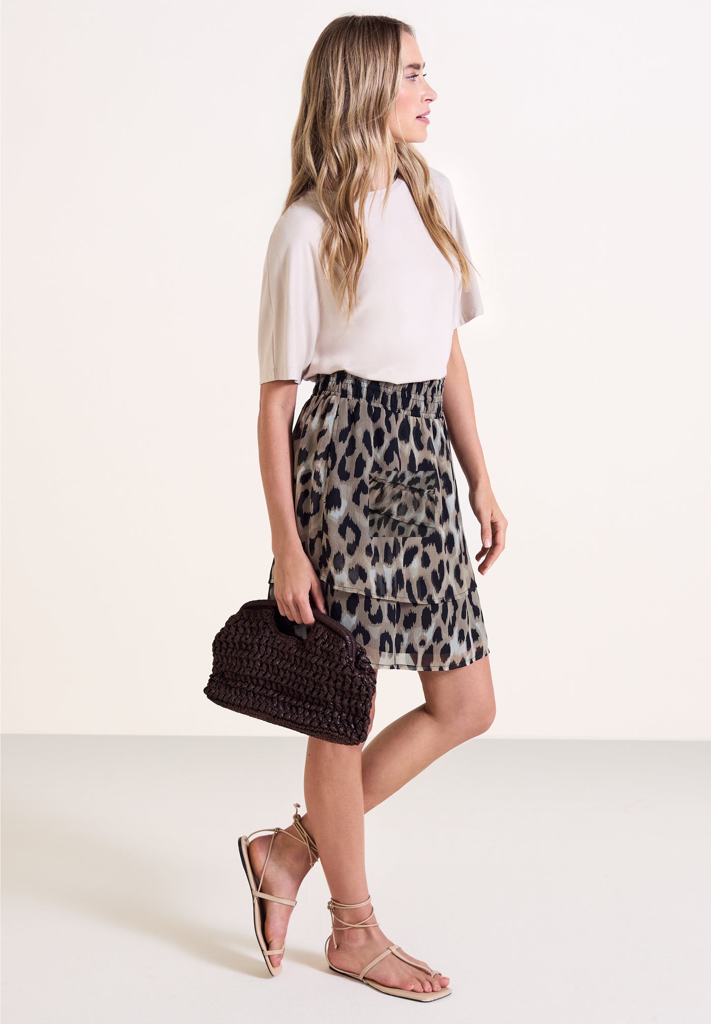 Street One - Knielanger Rock aus Chiffon mit Print - Farbe: timeless beige