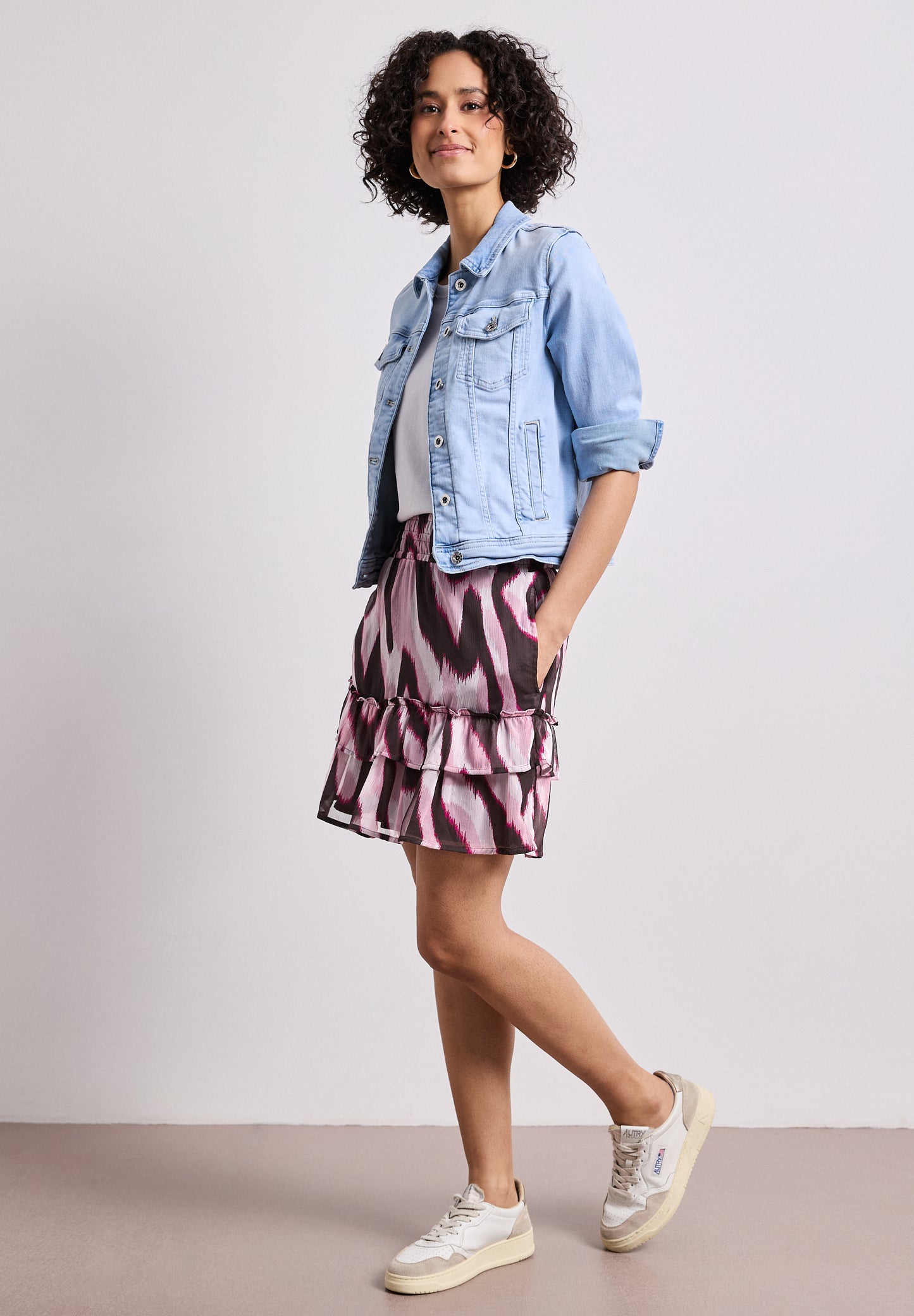 Street One - Knielanger Rock aus Chiffon mit Print - Farbe: clouded blush
