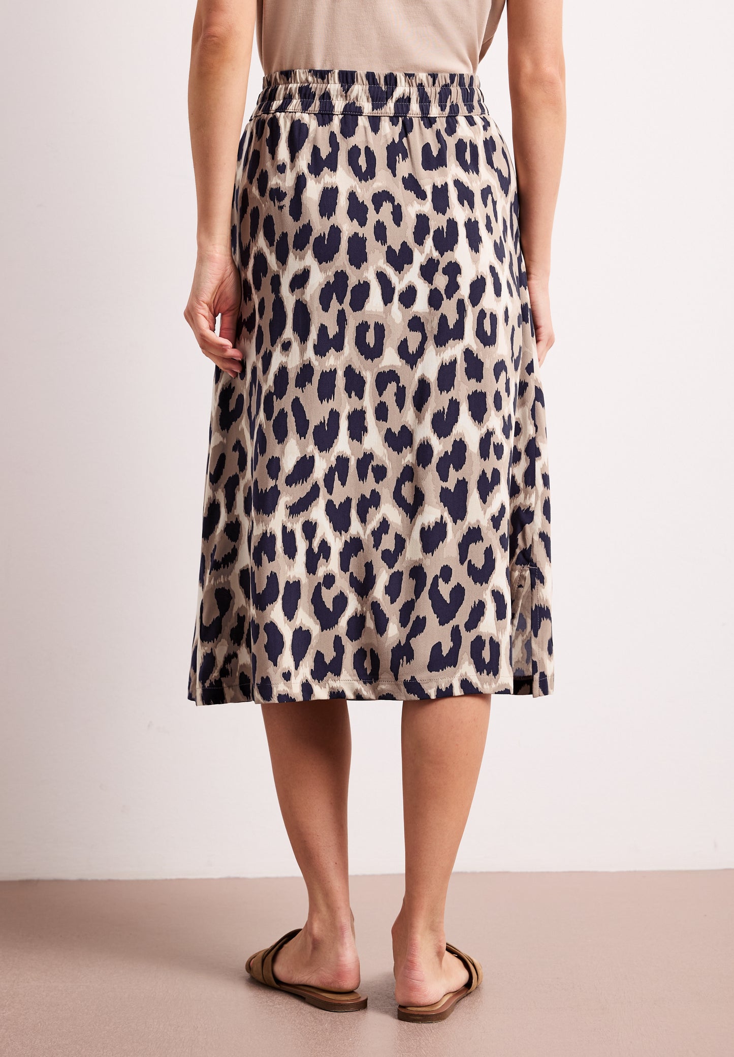 Street One - Midi-Rock mit Elastikbund und Print - Farbe: timeless beige