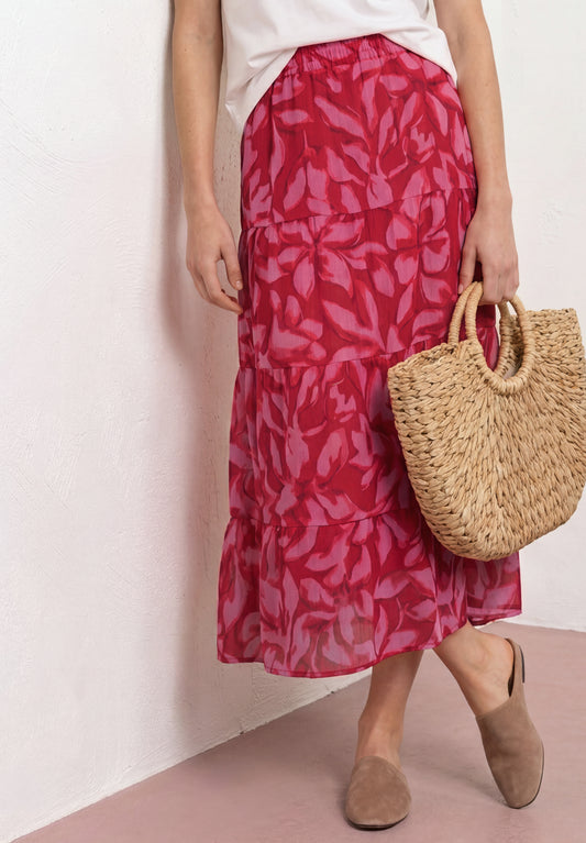 Street One - Maxi-Rock aus Chiffon mit Print - Farbe: salsa red