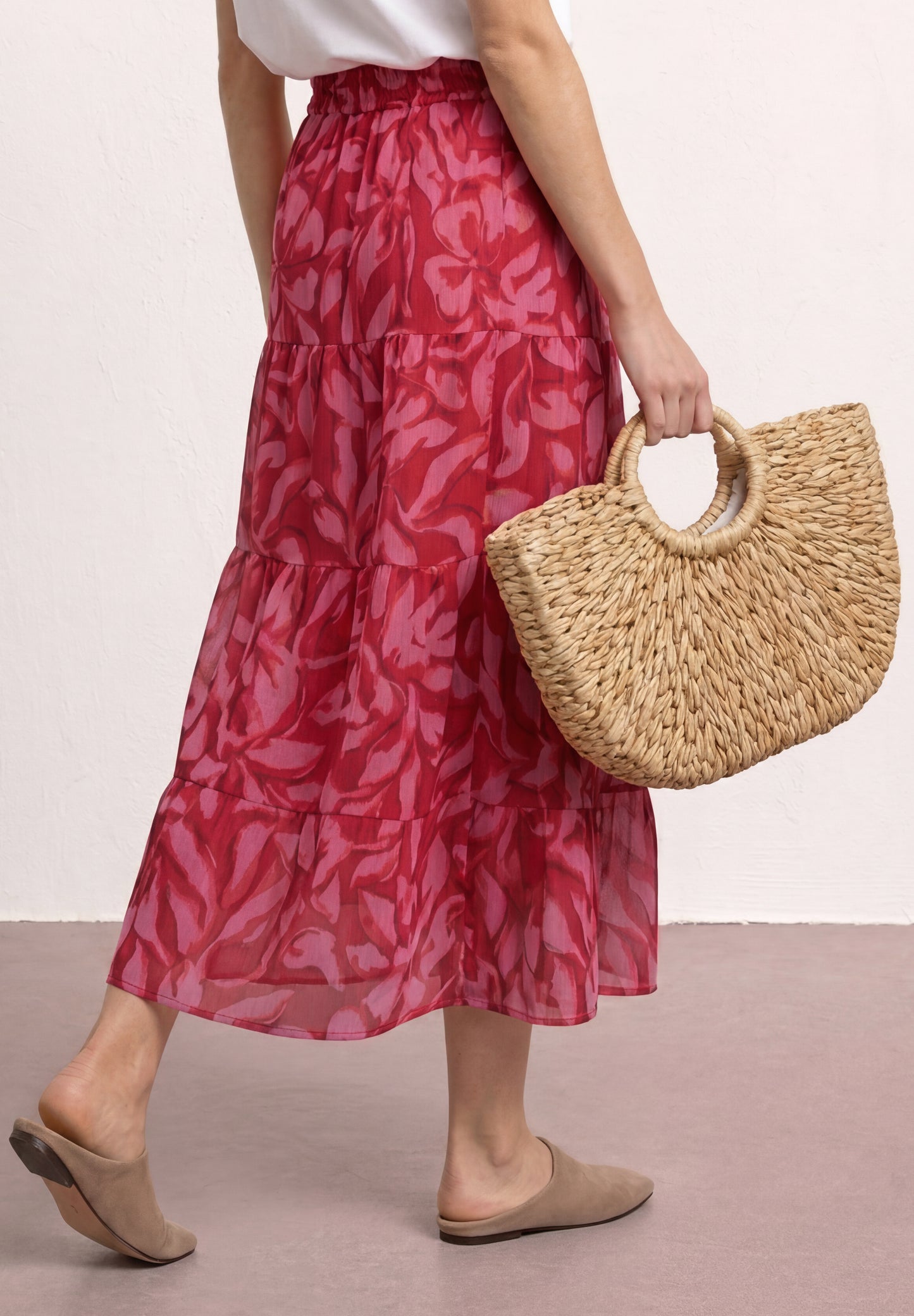 Street One - Maxi-Rock aus Chiffon mit Print - Farbe: salsa red