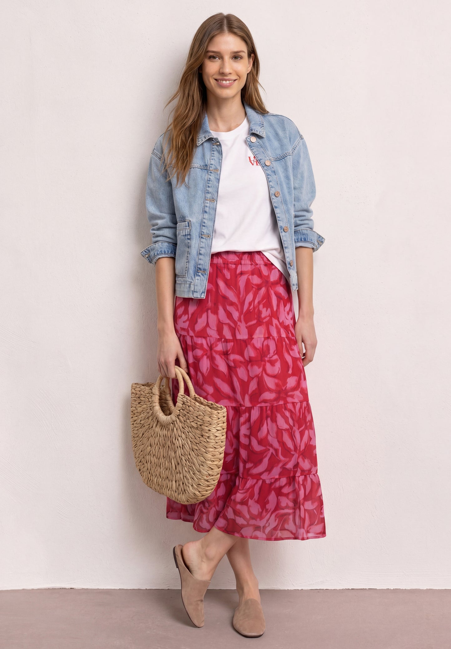 Street One - Maxi-Rock aus Chiffon mit Print - Farbe: salsa red
