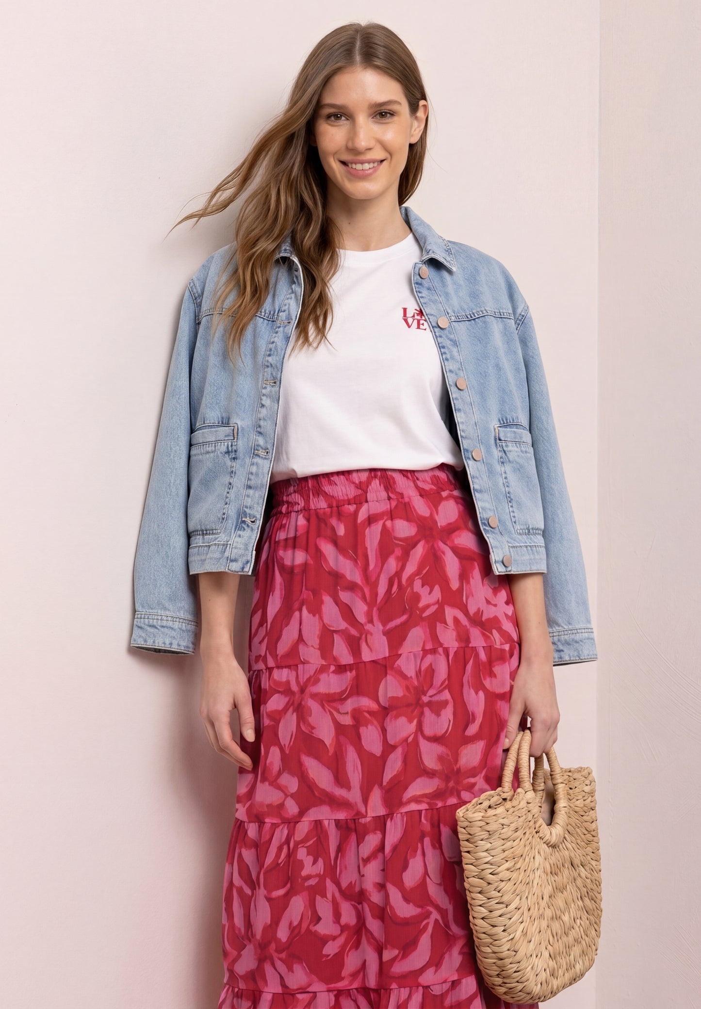 Street One - Maxi-Rock aus Chiffon mit Print - Farbe: salsa red