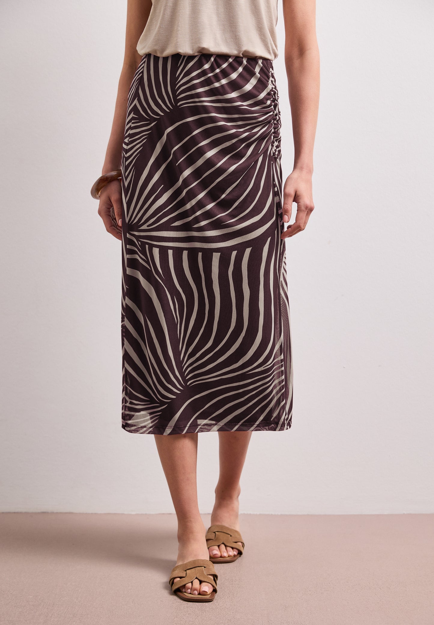 Street One - Midi-Rock aus Mesh mit Print - Farbe: rustic rouge