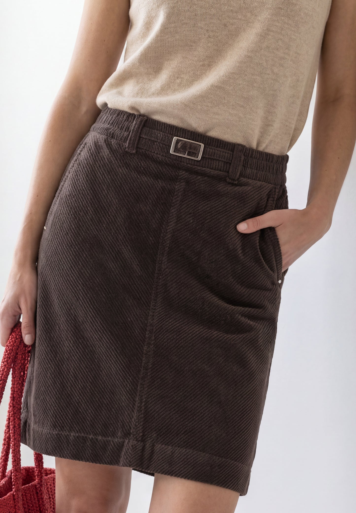 Street One - Knielager Cordrock mit Schnallendetail - Farbe: black coffee