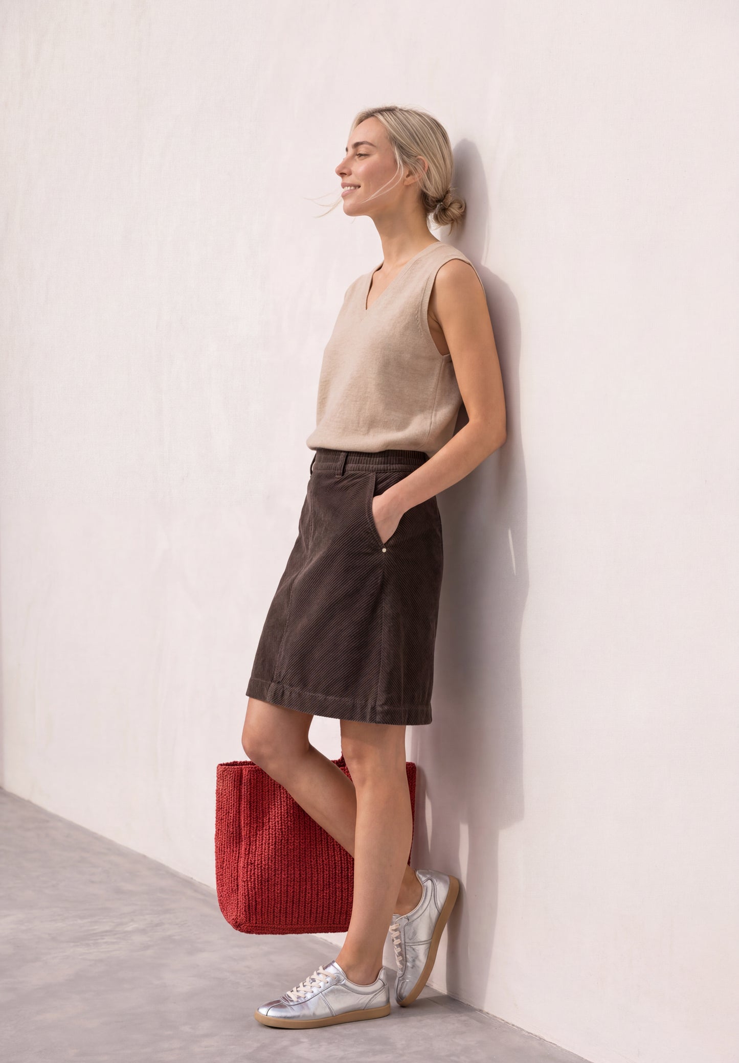 Street One - Knielager Cordrock mit Schnallendetail - Farbe: black coffee
