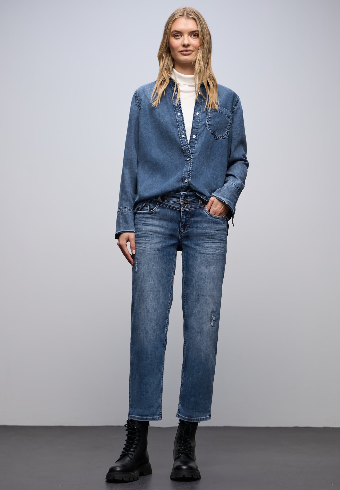 Street One - Destroyed Look Jeans - Farbe: mid blue authentic washed