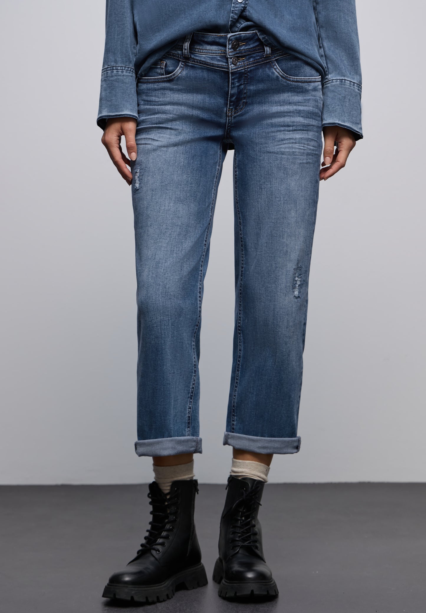 Street One - Destroyed Look Jeans - Farbe: mid blue authentic washed
