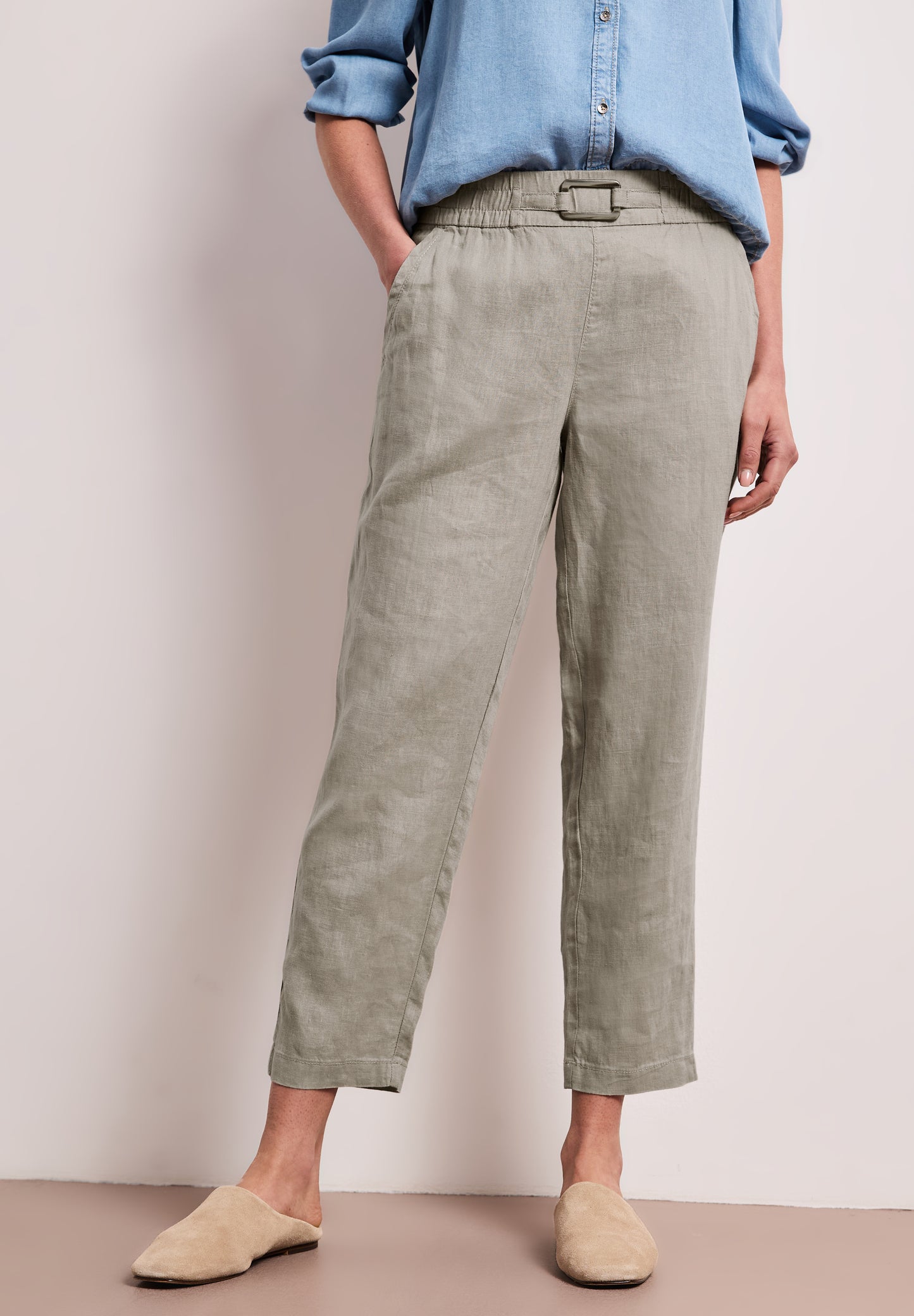 Street One - Slim Leg Hose aus Leinen mit Schnalle - Farbe: timeless beige