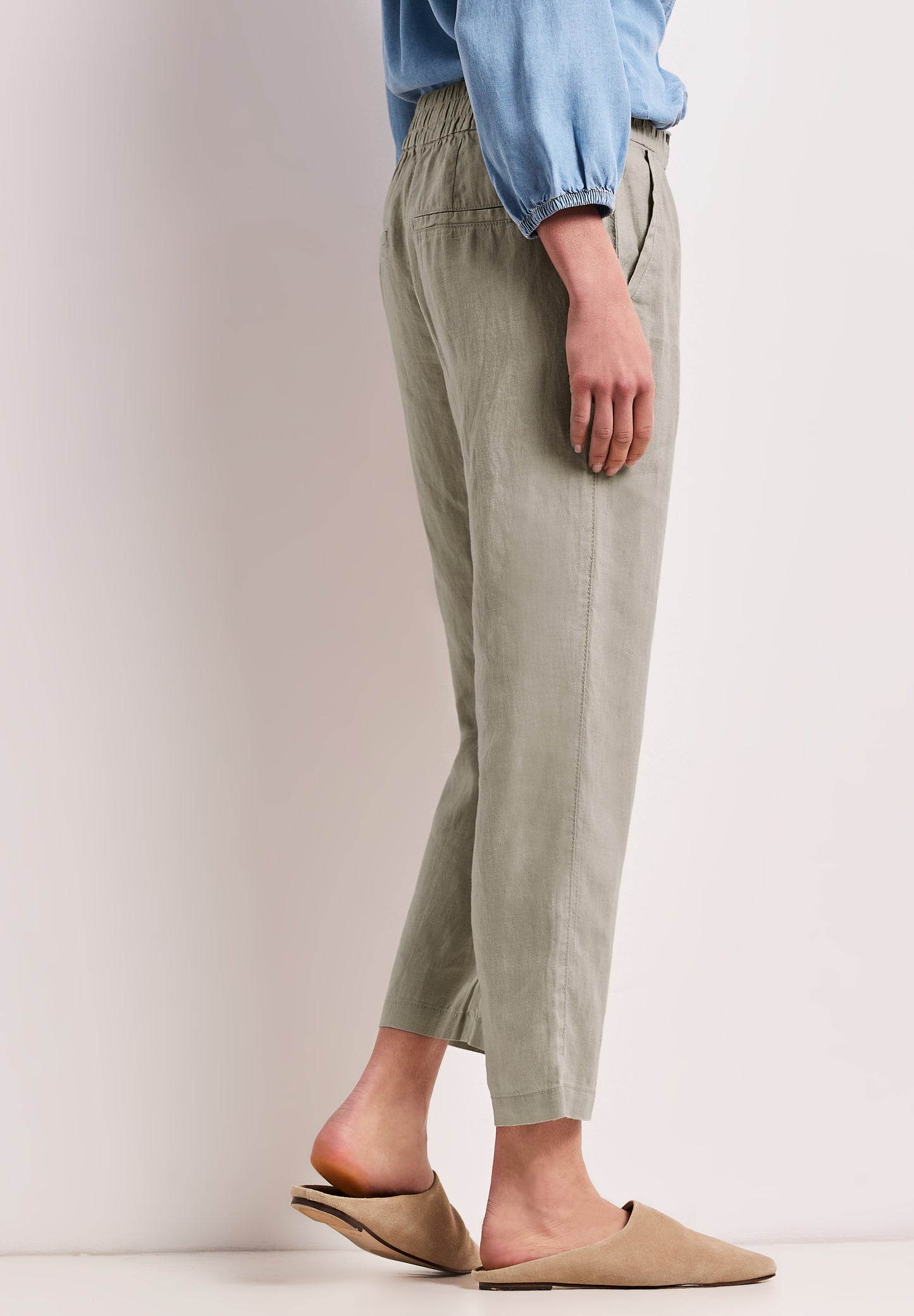 Street One - Slim Leg Hose aus Leinen mit Schnalle - Farbe: timeless beige
