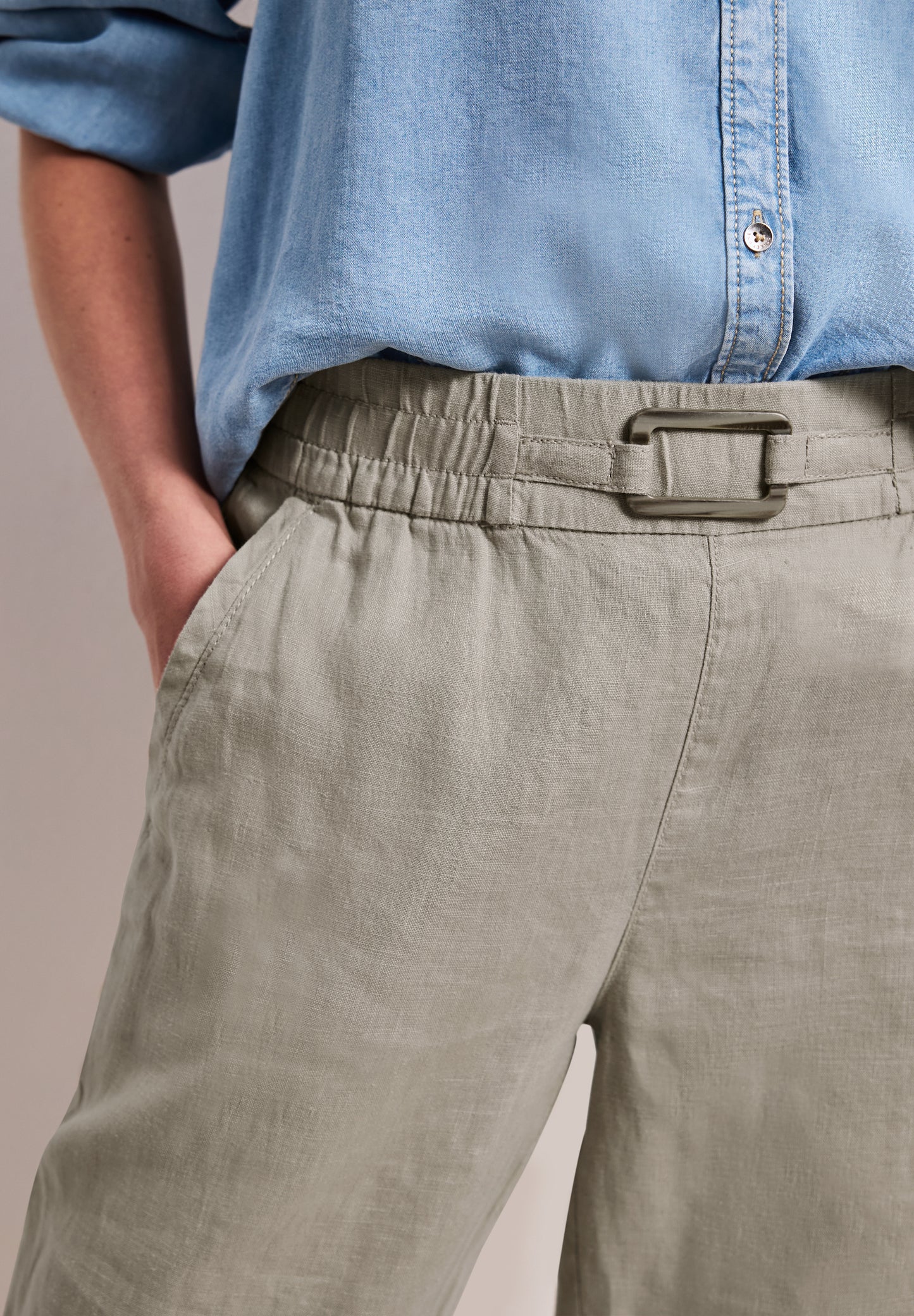 Street One - Slim Leg Hose aus Leinen mit Schnalle - Farbe: timeless beige