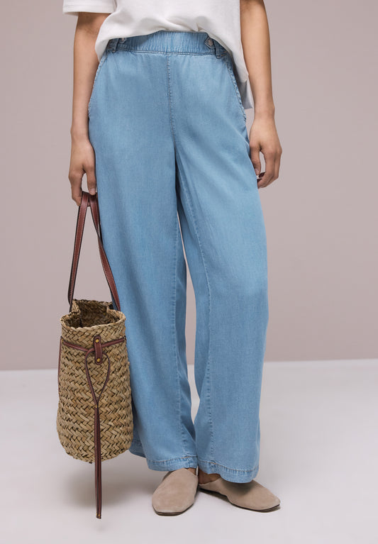 Street One - High Waist Wide Leg Hose mit Knopfdetails - Farbe: Light Blue soft wash