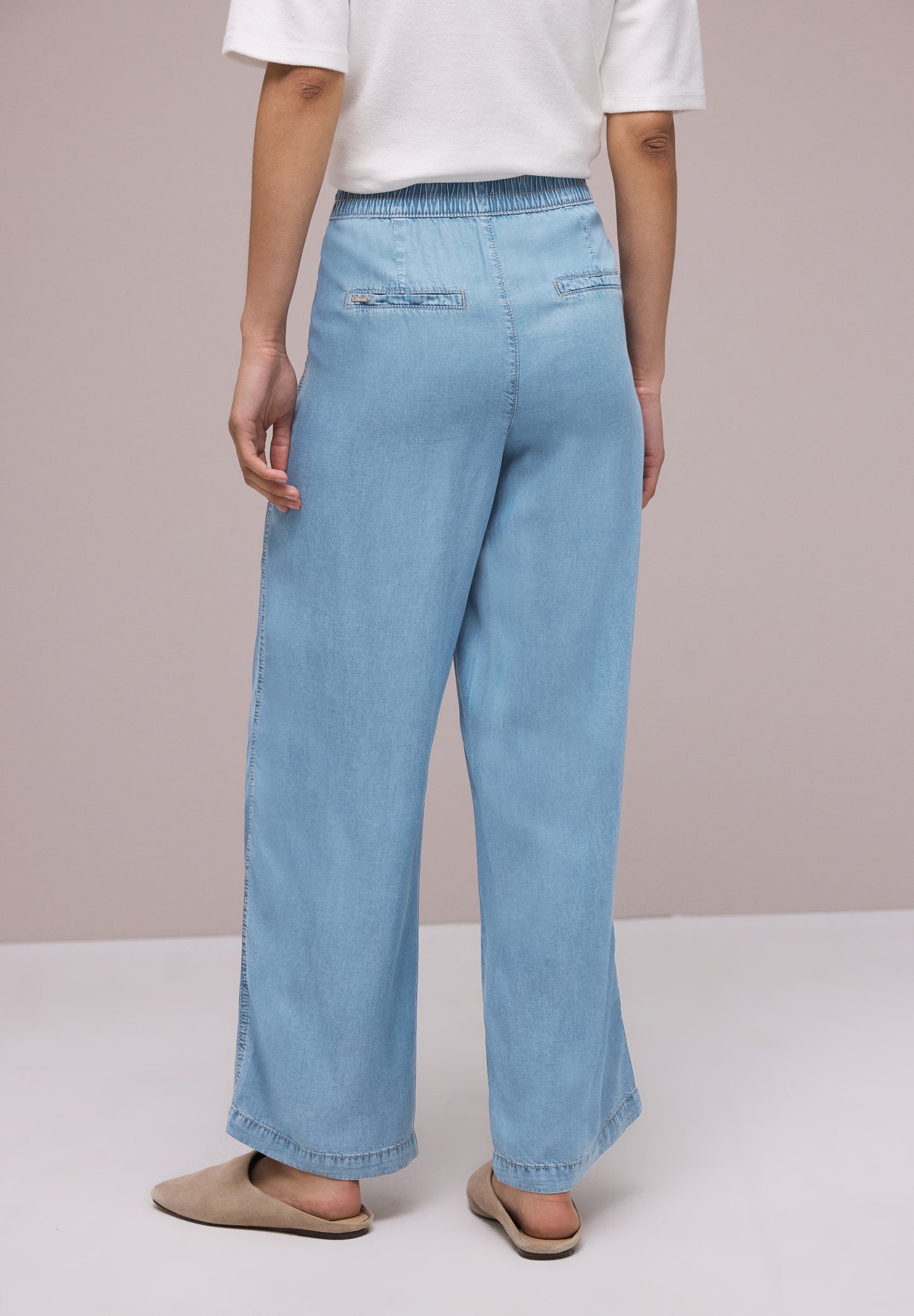 Street One - High Waist Wide Leg Hose mit Knopfdetails - Farbe: Light Blue soft wash
