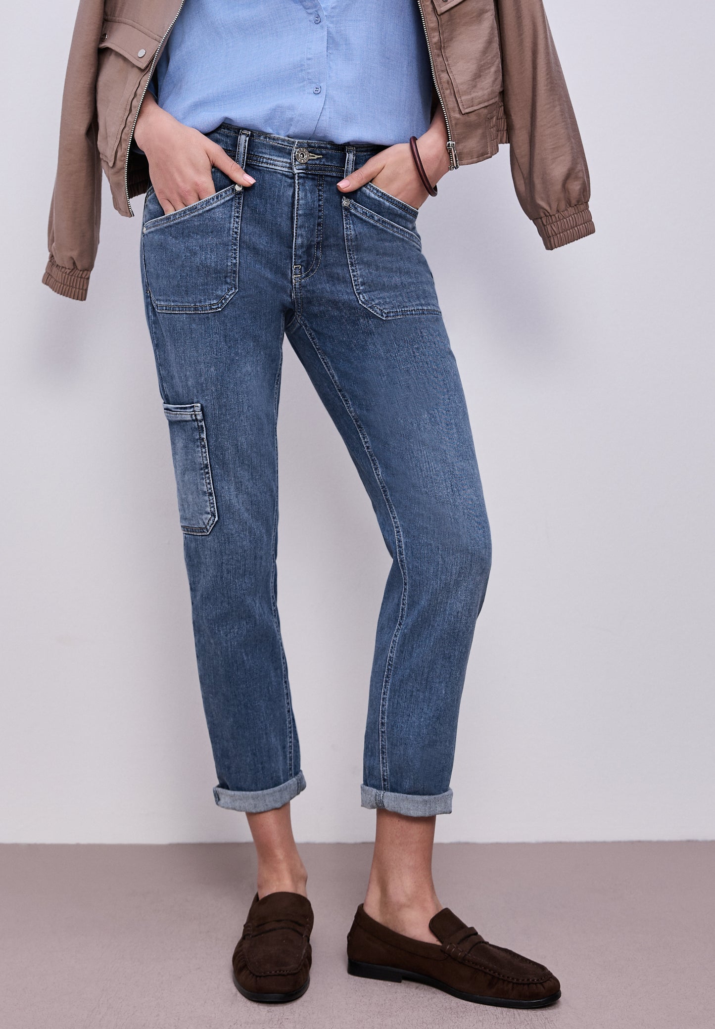 Street One - Cargo Jeans - Farbe: Medium Blue Wash