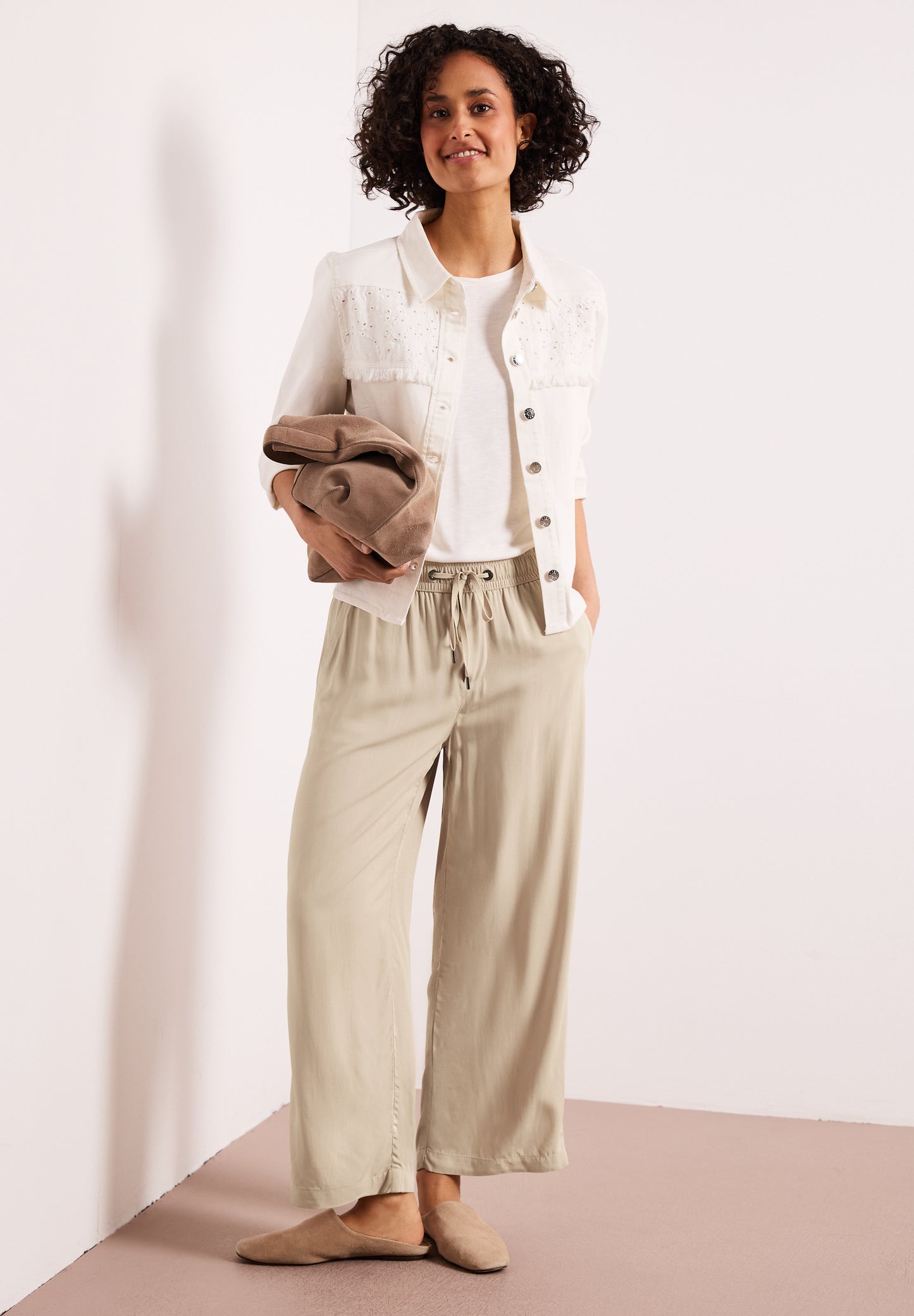 Street One - High Waist Wide Leg Hose im Loose Fit - Farbe: cobble stone
