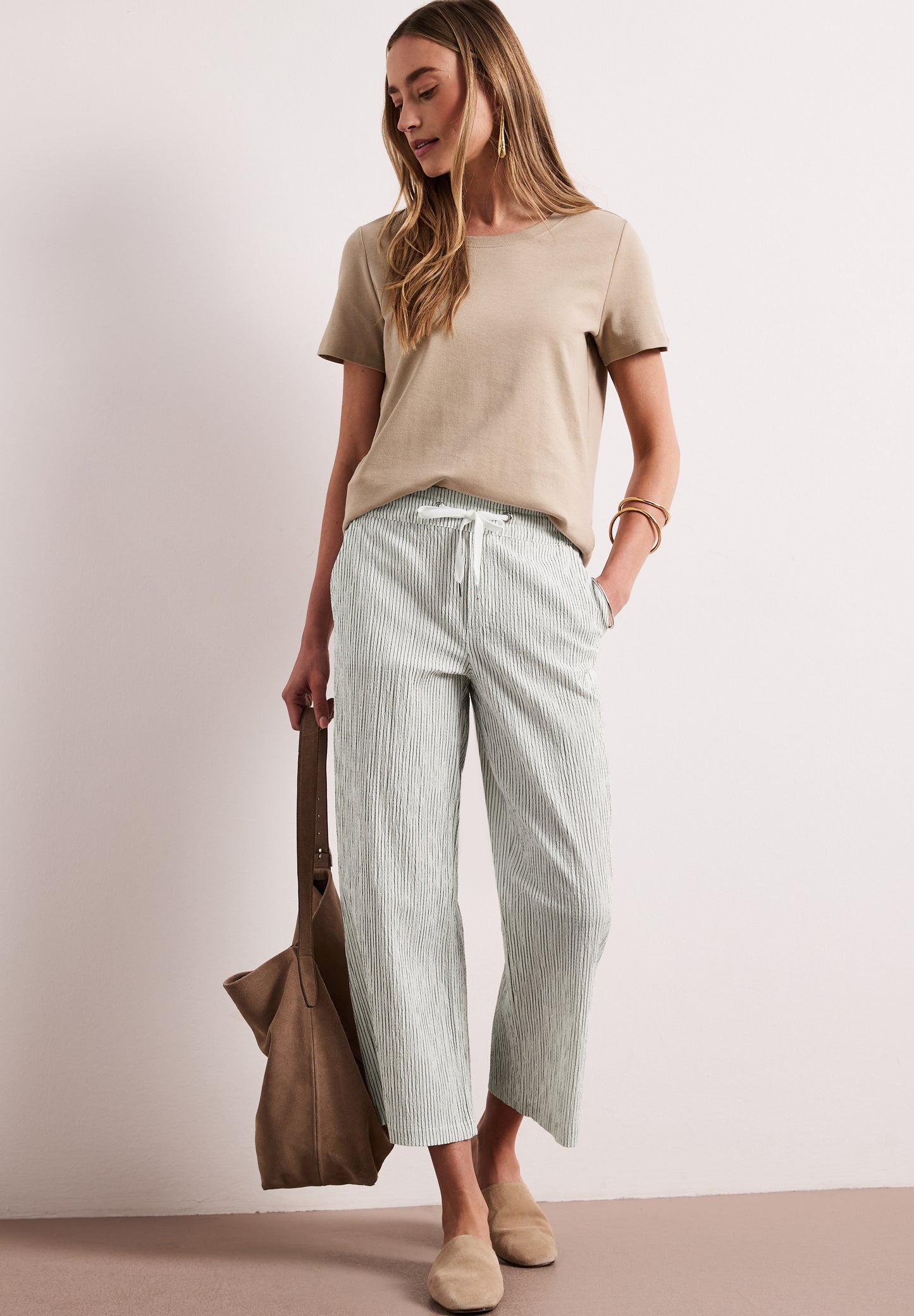 Street One - Wide Leg Hose im Loose Fit mit Streifen - Farbe: off white