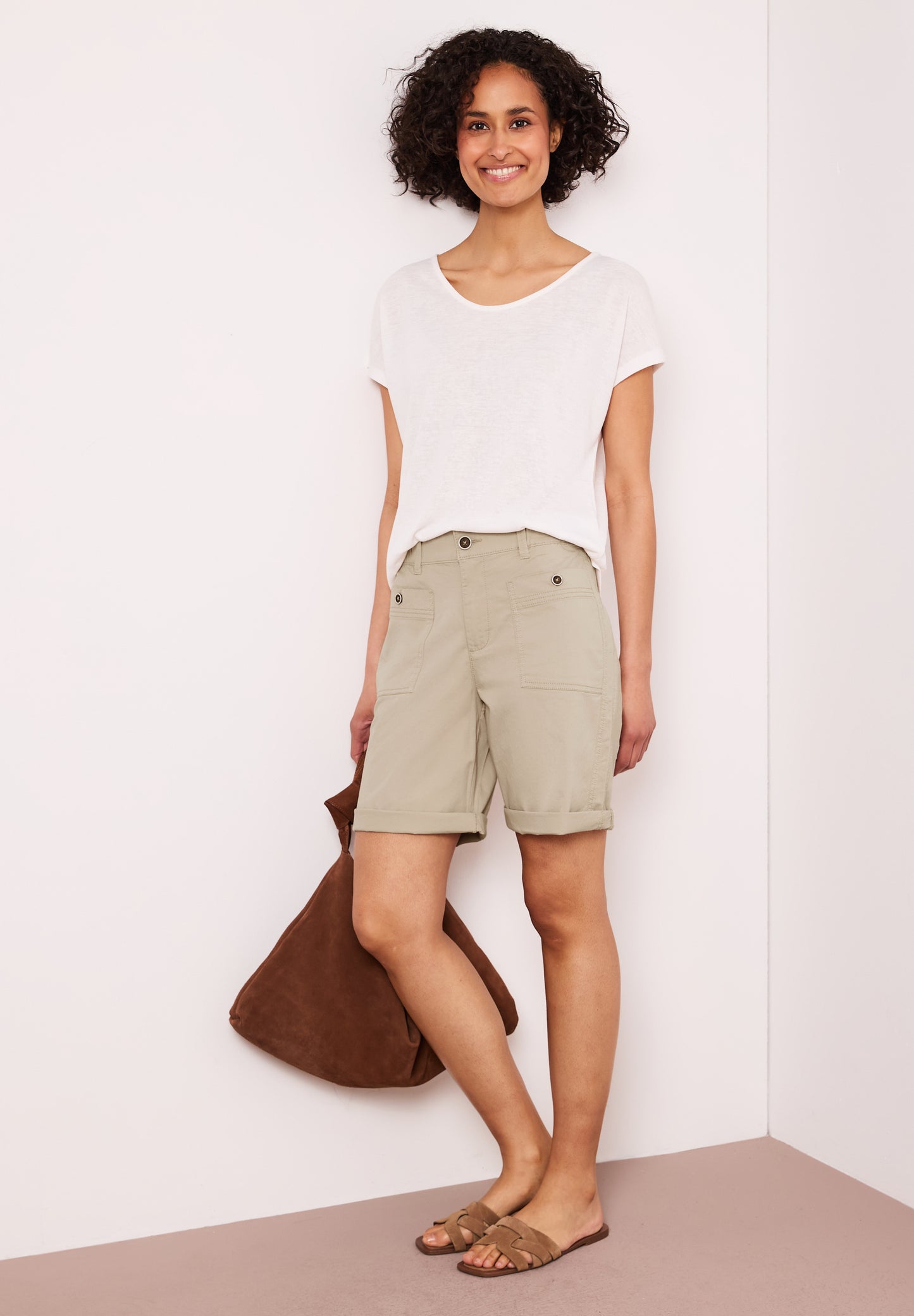 Street One - Straight Leg Bermuda mit Turn-Up - Farbe: cobble stone